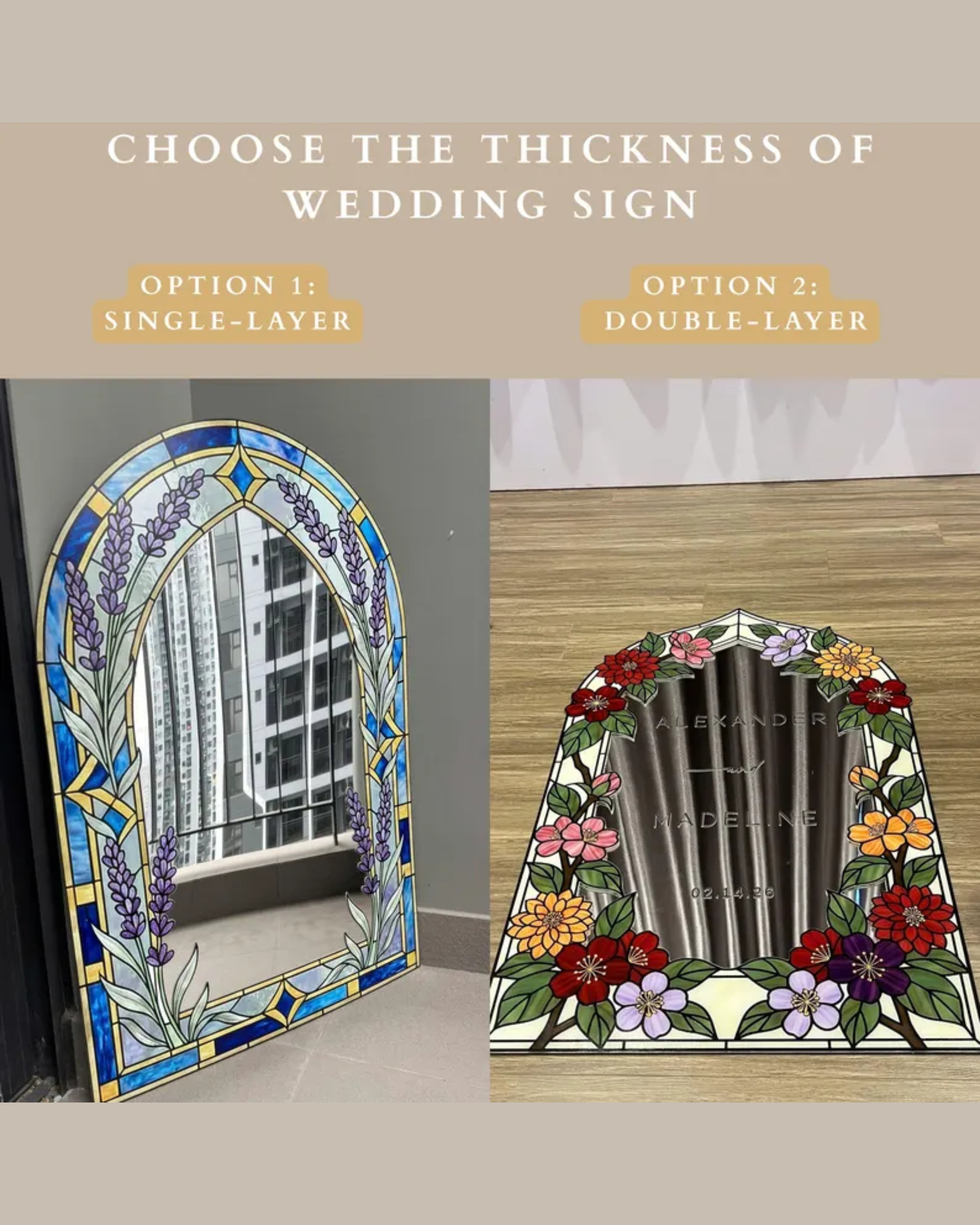 Personalized Wedding Sign, Stained Glass Look, Floral Arch, Custom Entrance Board