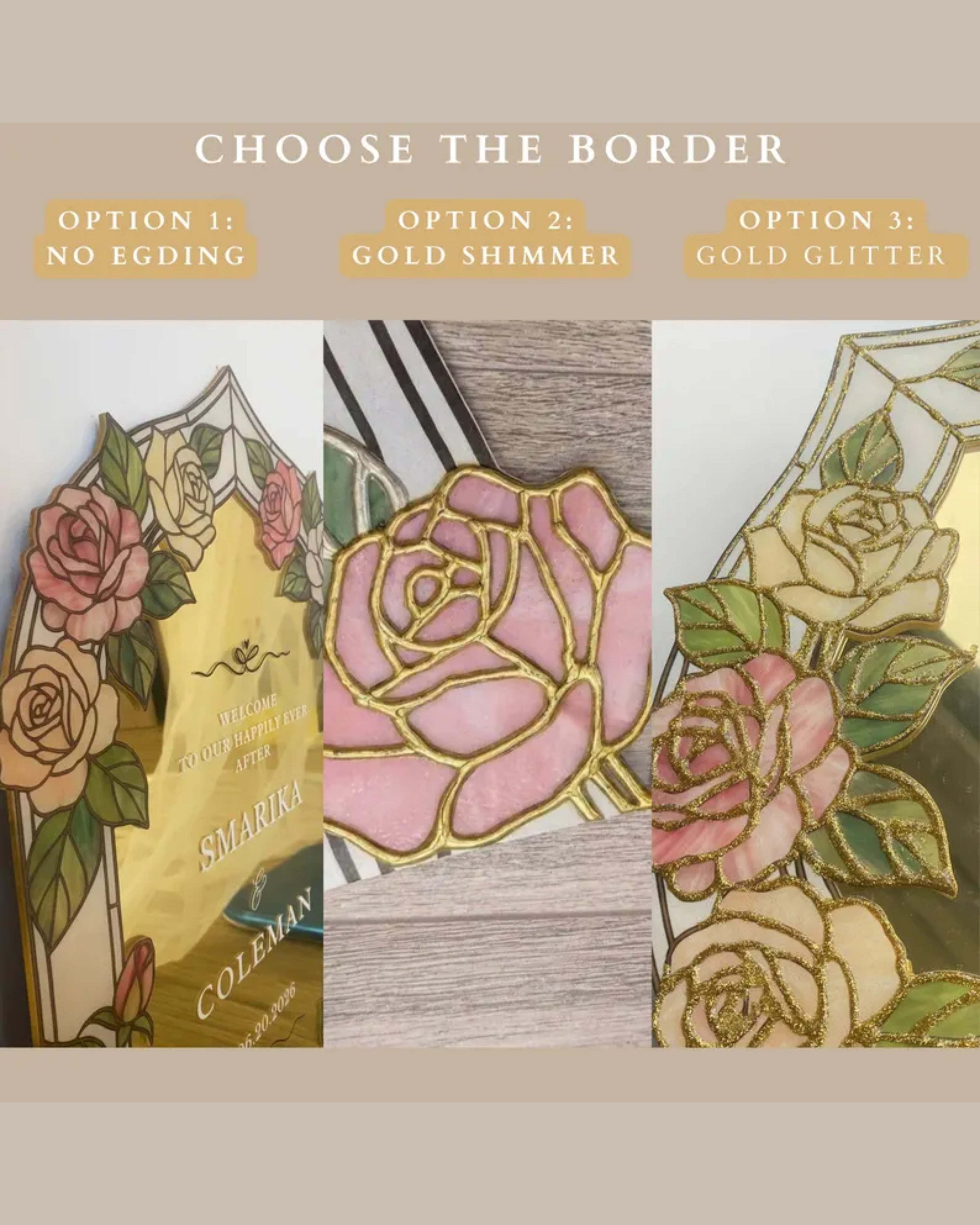 Personalized Wedding Sign, Stained Glass Look, Floral Arch, Custom Entrance Board