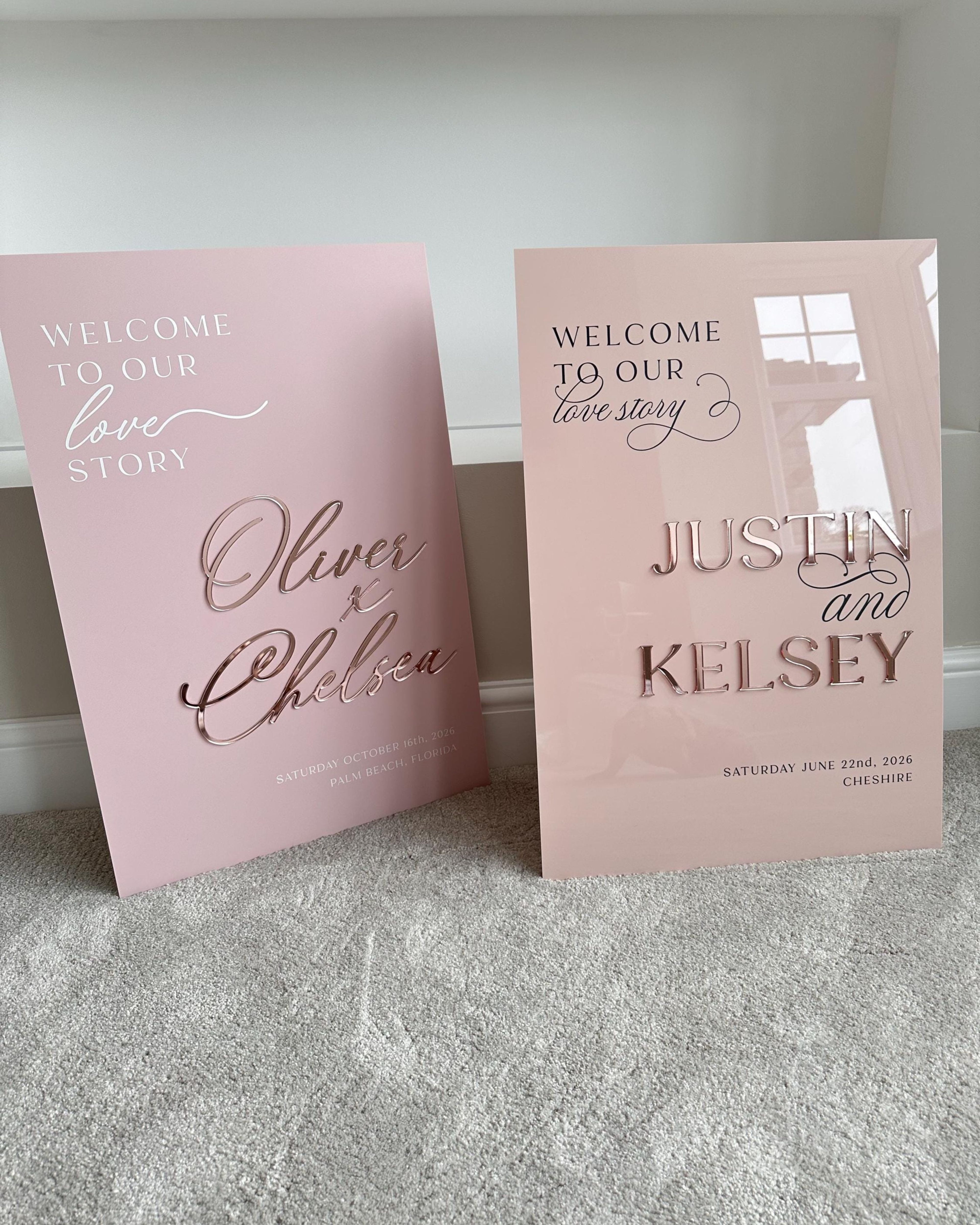 Personalised Acrylic Wedding Welcome Sign - No Import Fees to USA - 3D Mirror Names, Wedding Signage, Custom Signage, A3, A2, A1