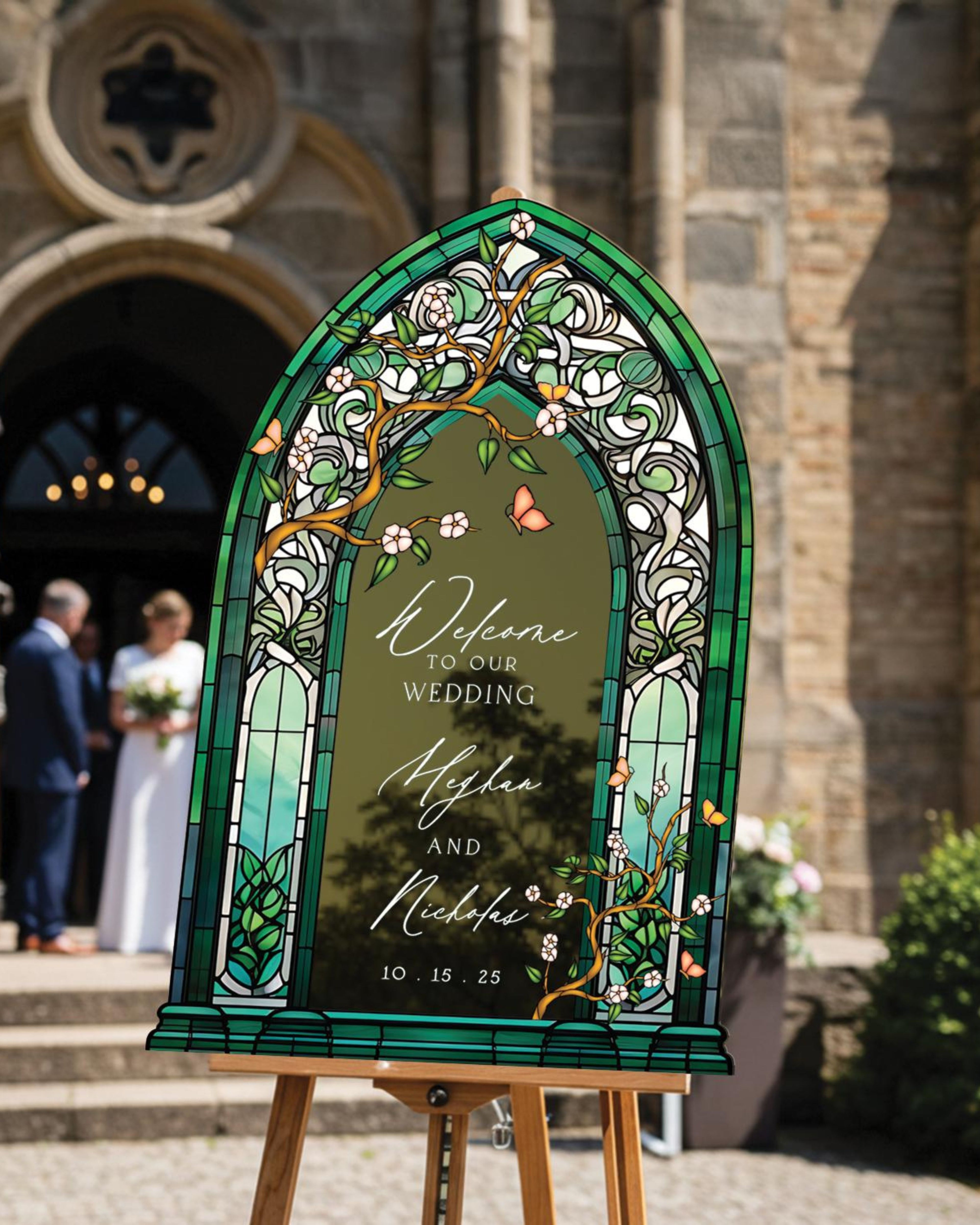 Wedding Welcome Sign, Custom Acrylic Wedding Sign, Printed Stained Glass Wedding Entrance Sign, Vintage Wedding Decorations
