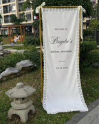 Bridal Shower Welcome Banner, Personalized Fabric Sign with Lace Trim, Elegant Wedding Shower Decoration