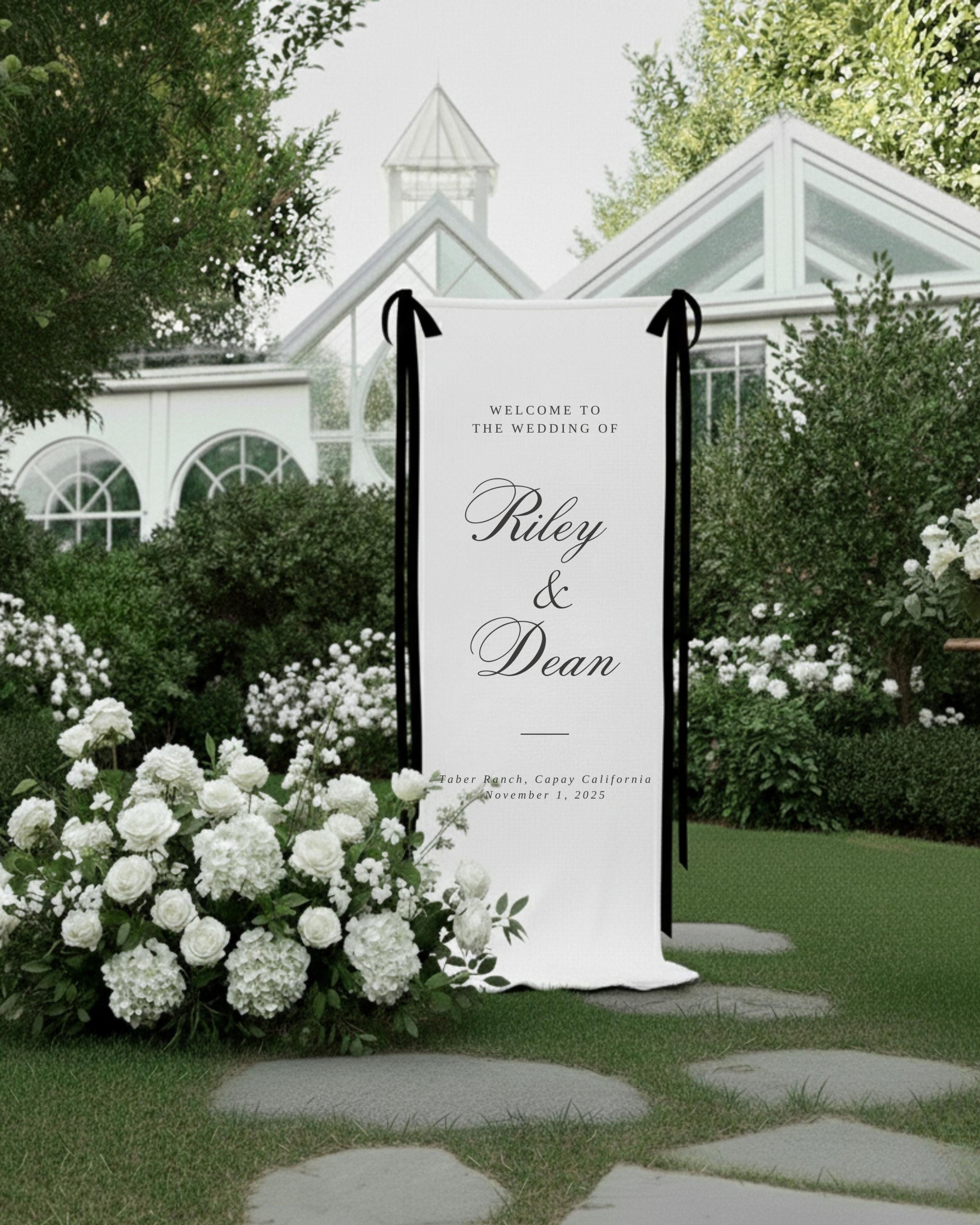 Custom Wedding Fabric Sign, Linen Wedding Welcome Sign, Modern Outdoor Wedding Banner, Personalized Wedding Decoration, Engagement Sign