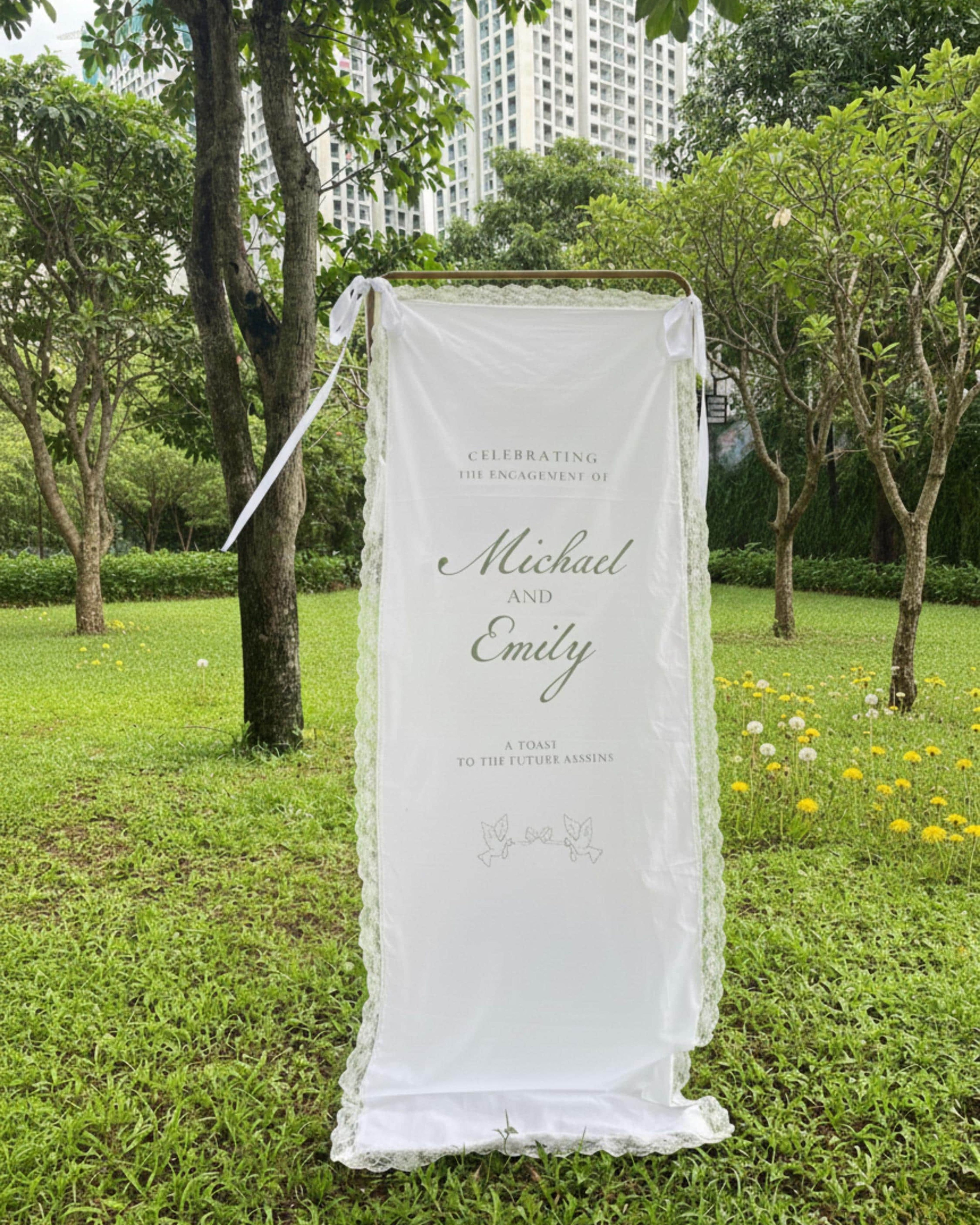 Lace Wedding Welcome Sign, Custom Linen Fabric Banner