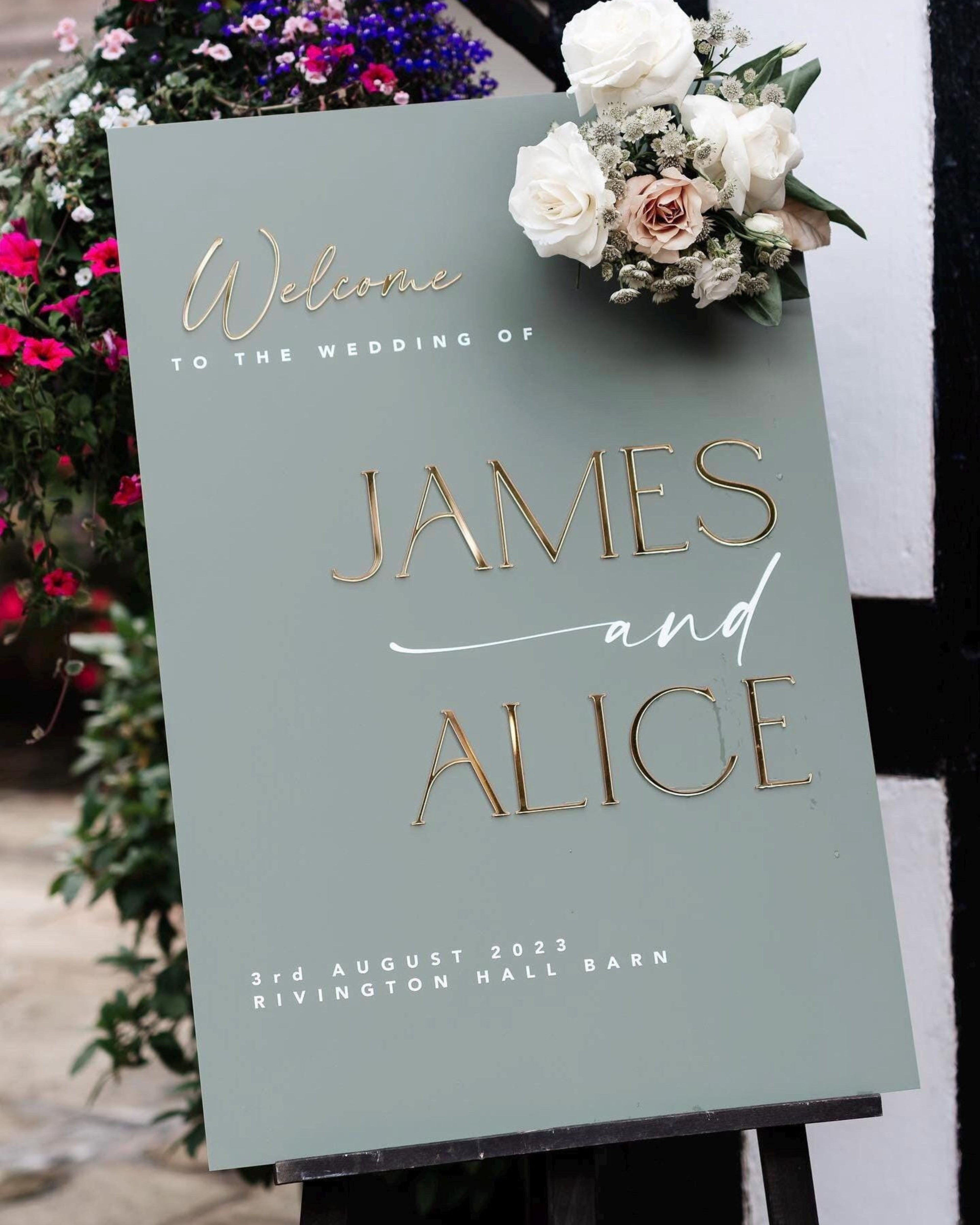 Personalised Acrylic Wedding Welcome Sign - No Import Fees to USA - 3D Mirror Names, Wedding Signage, Custom Signage, A3, A2, A1