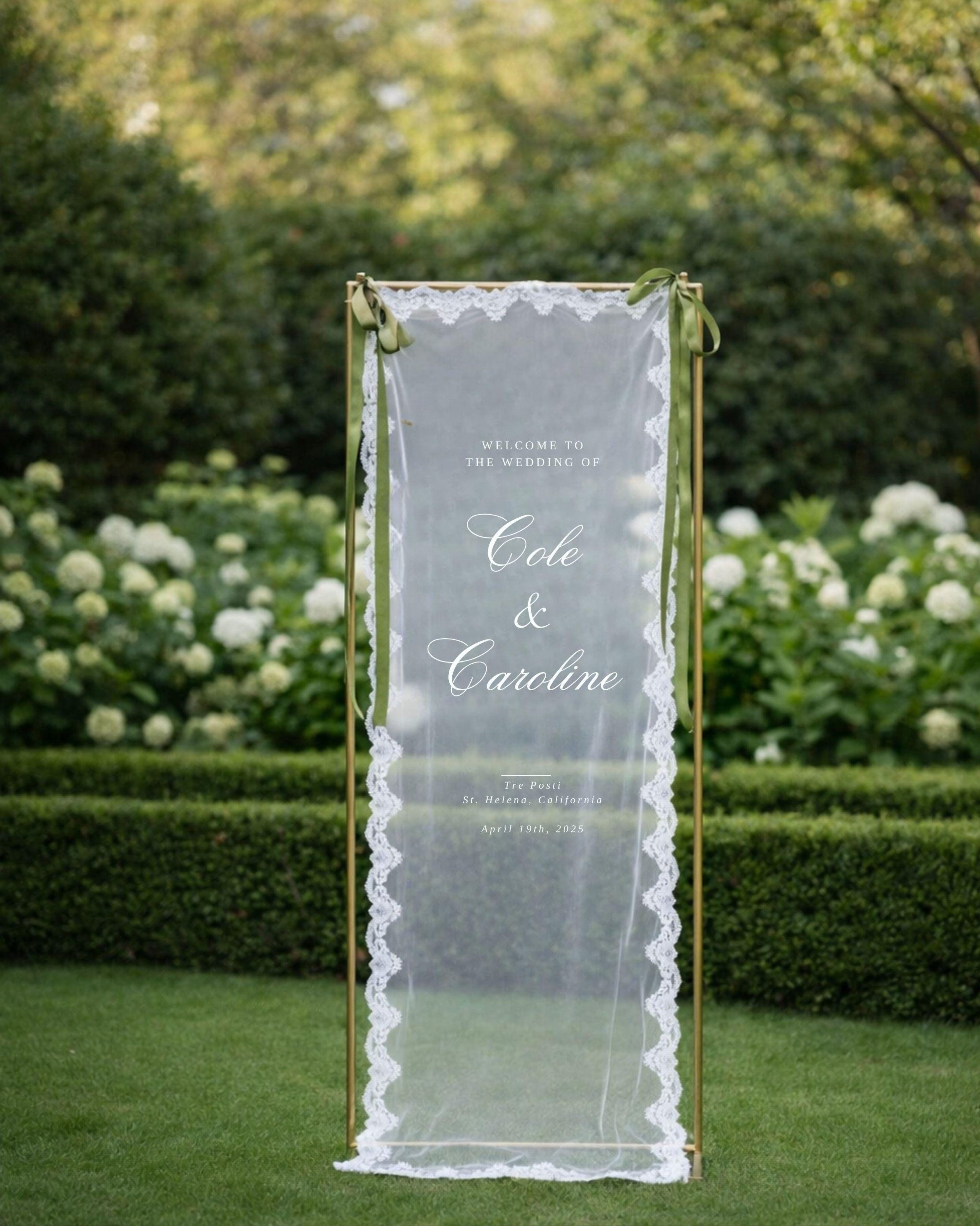 Romantic Sheer Wedding Sign, Linen Wedding Welcome Sign,Modern Outdoor Wedding Banner, Personalized Wedding Decoration,Engagement Party Sign