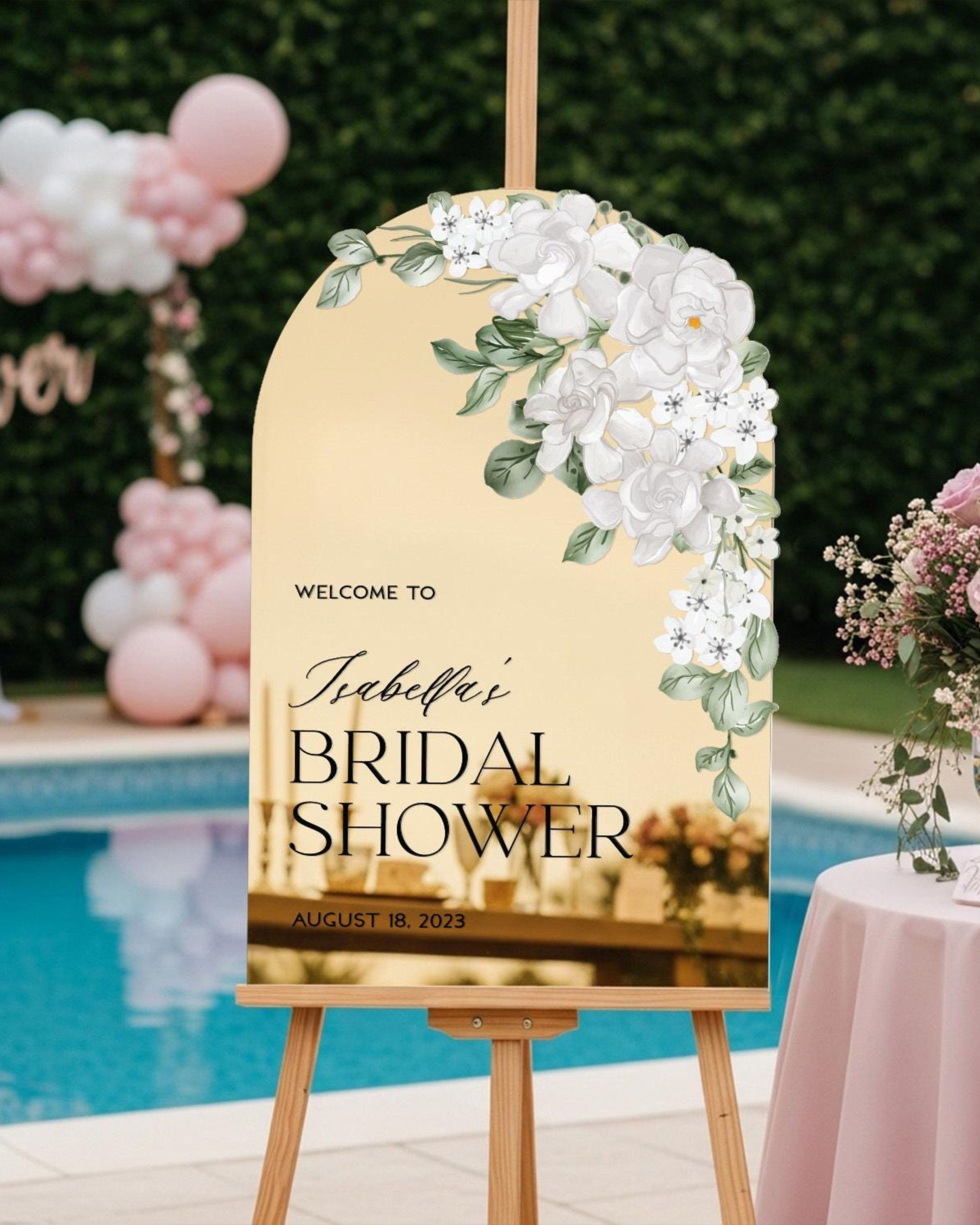 Bridal Shower Sign, Customized White Sage Green Floral Shower Welcome Signs, Personalized Sign For Shower Entrance, Wedding Bridal Party