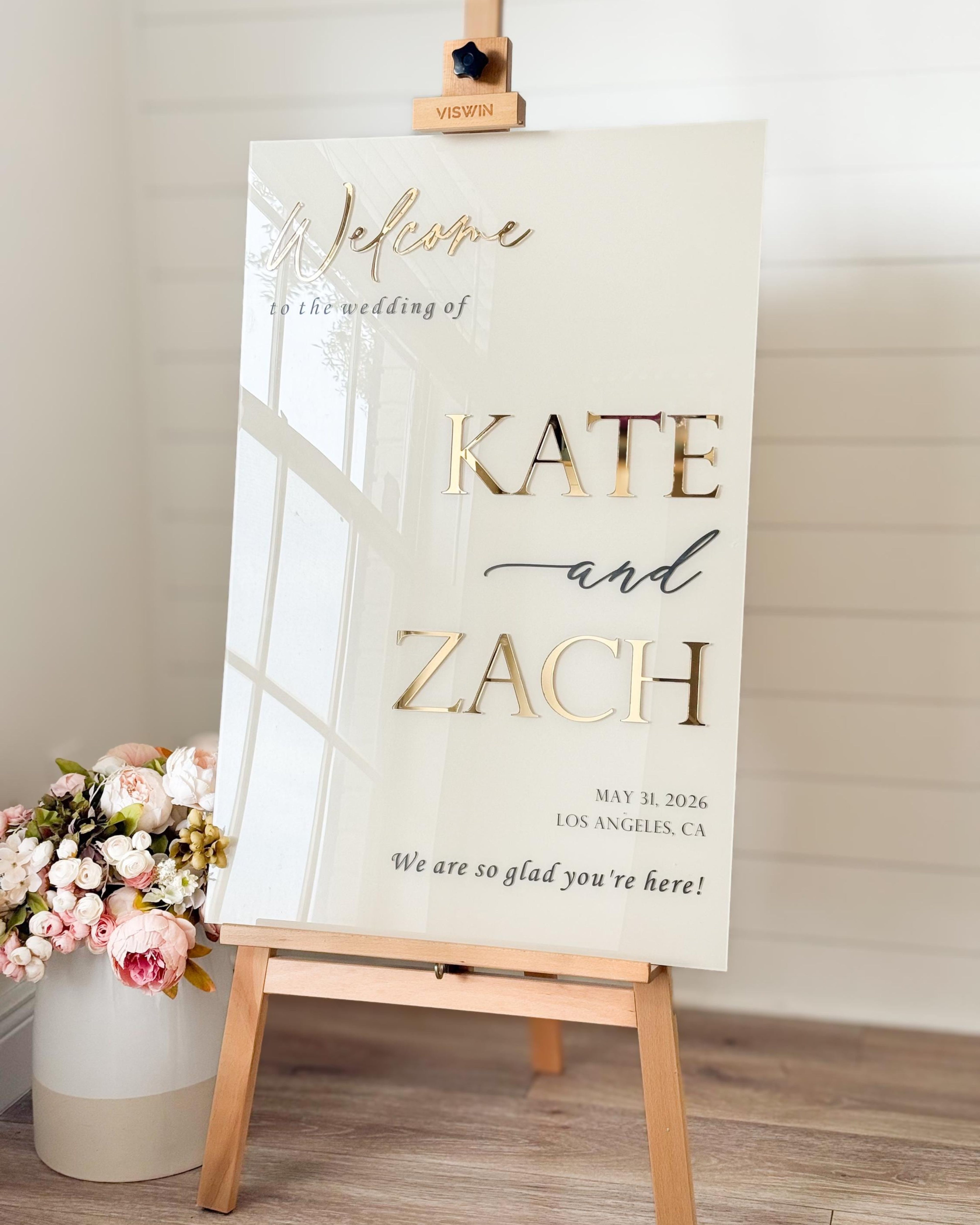 Personalised Acrylic Wedding Welcome Sign: 3D Mirror Names, -- No Import Fees to USA -- Wedding Signage, Custom Signage, A3, A2, A1