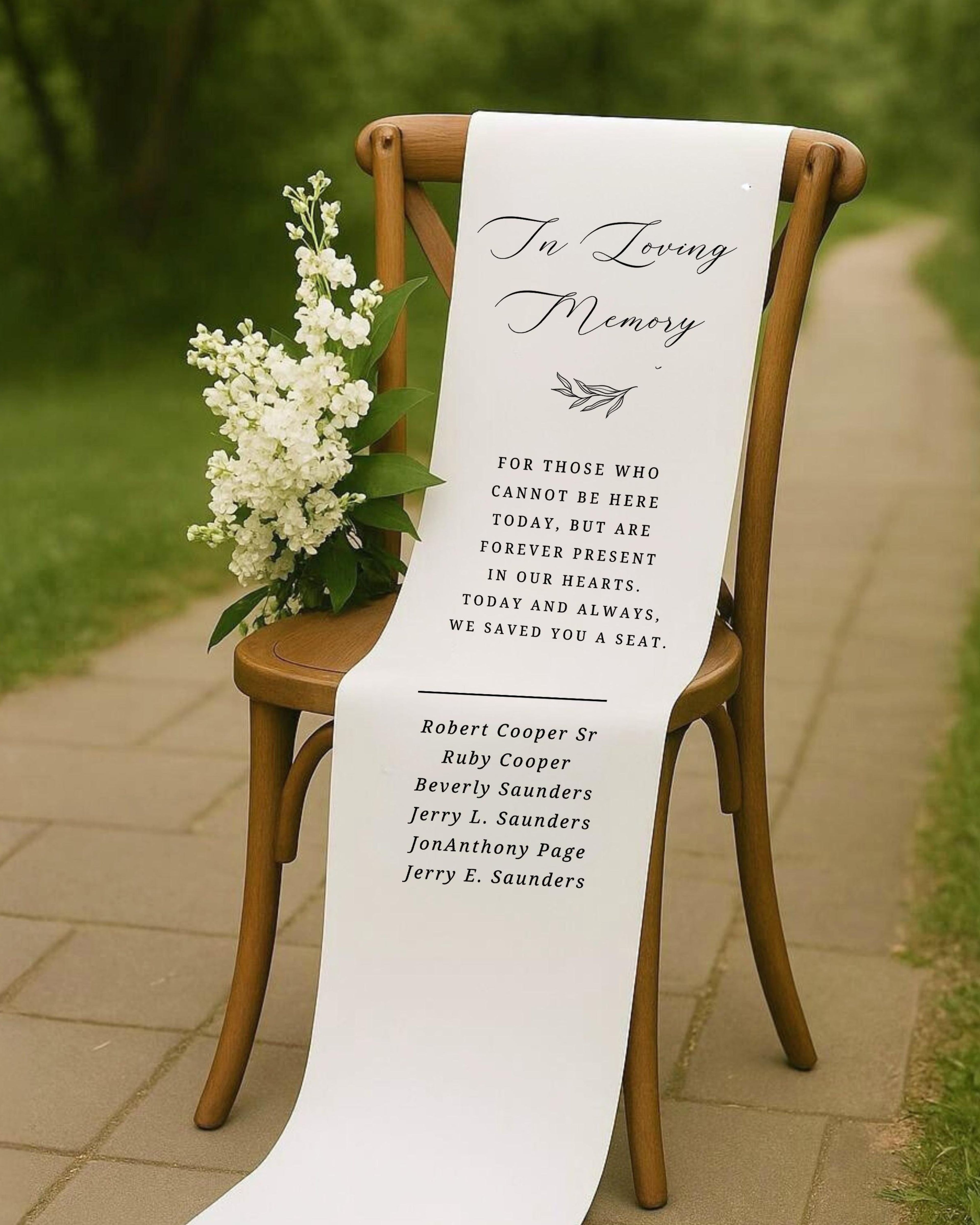 Wedding Memorial Reserved Sign, Personalized Memorial Sign, Wedding Remembrance Sign, Memorial Wedding Sign Fabric, Memory Linen Chair Sign