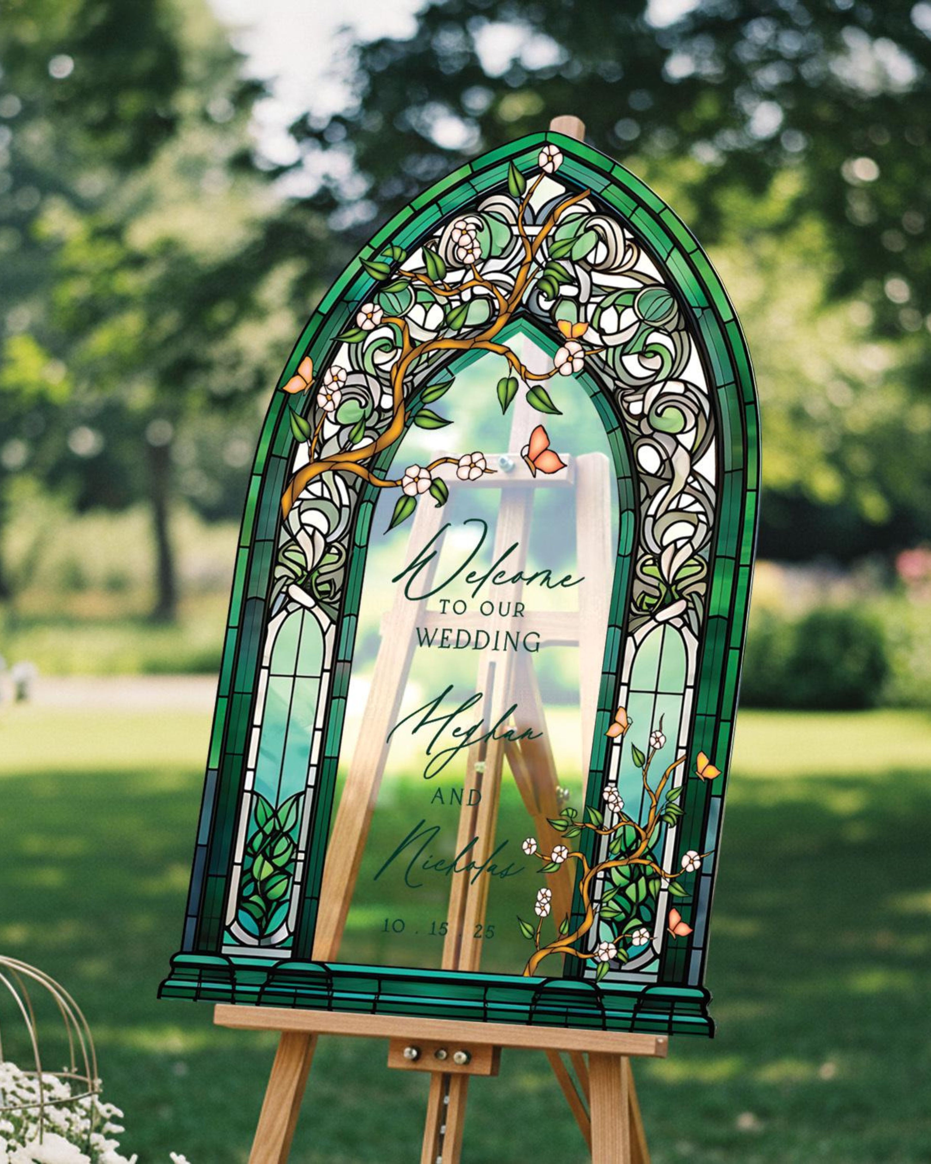 Wedding Welcome Sign, Custom Acrylic Wedding Sign, Printed Stained Glass Wedding Entrance Sign, Vintage Wedding Decorations