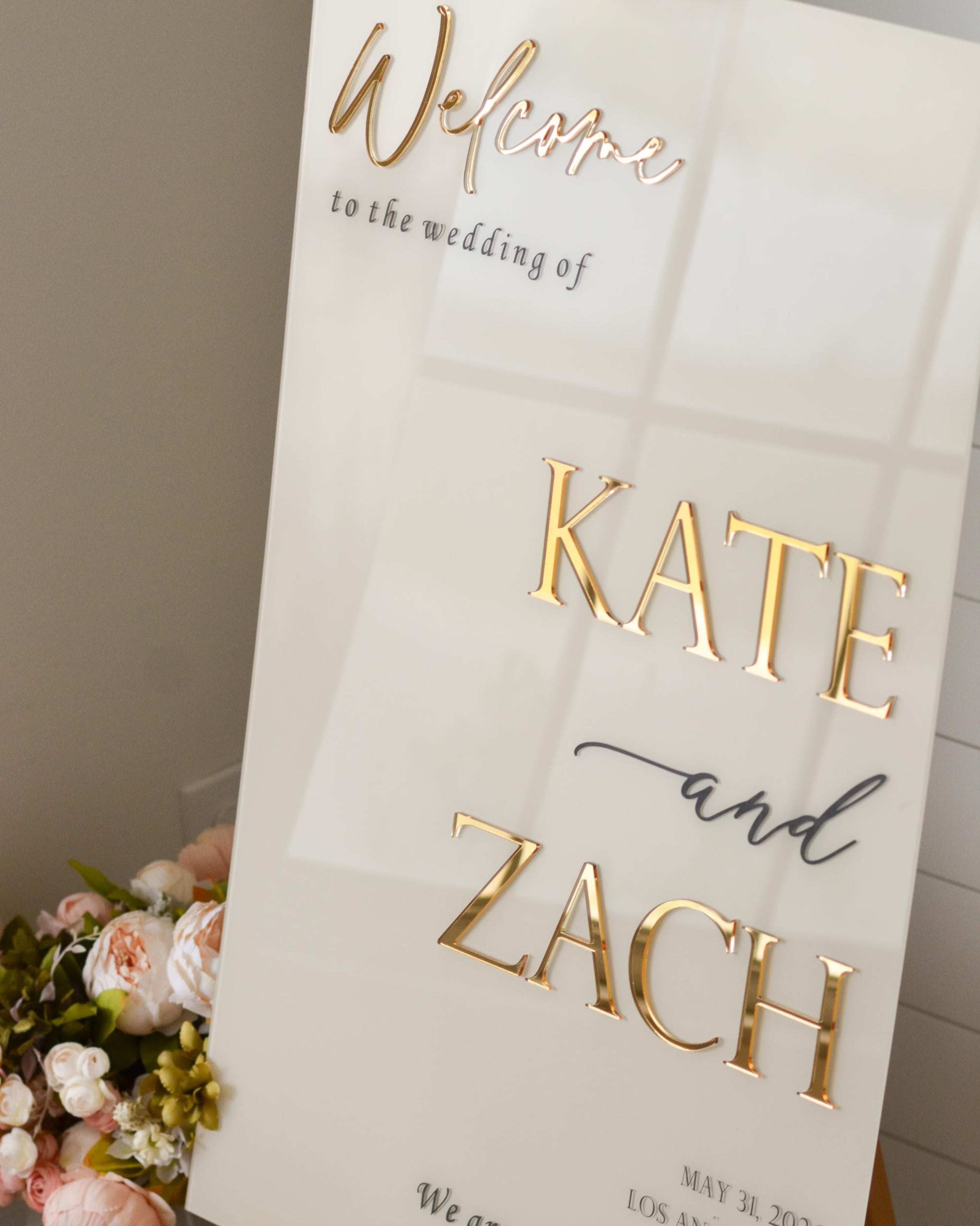 Personalised Acrylic Wedding Welcome Sign: 3D Mirror Names, -- No Import Fees to USA -- Wedding Signage, Custom Signage, A3, A2, A1