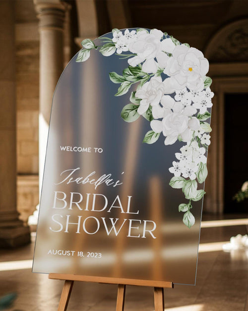 Bridal Shower Sign, Customized White Sage Green Floral Shower Welcome Signs, Personalized Sign For Shower Entrance, Wedding Bridal Party