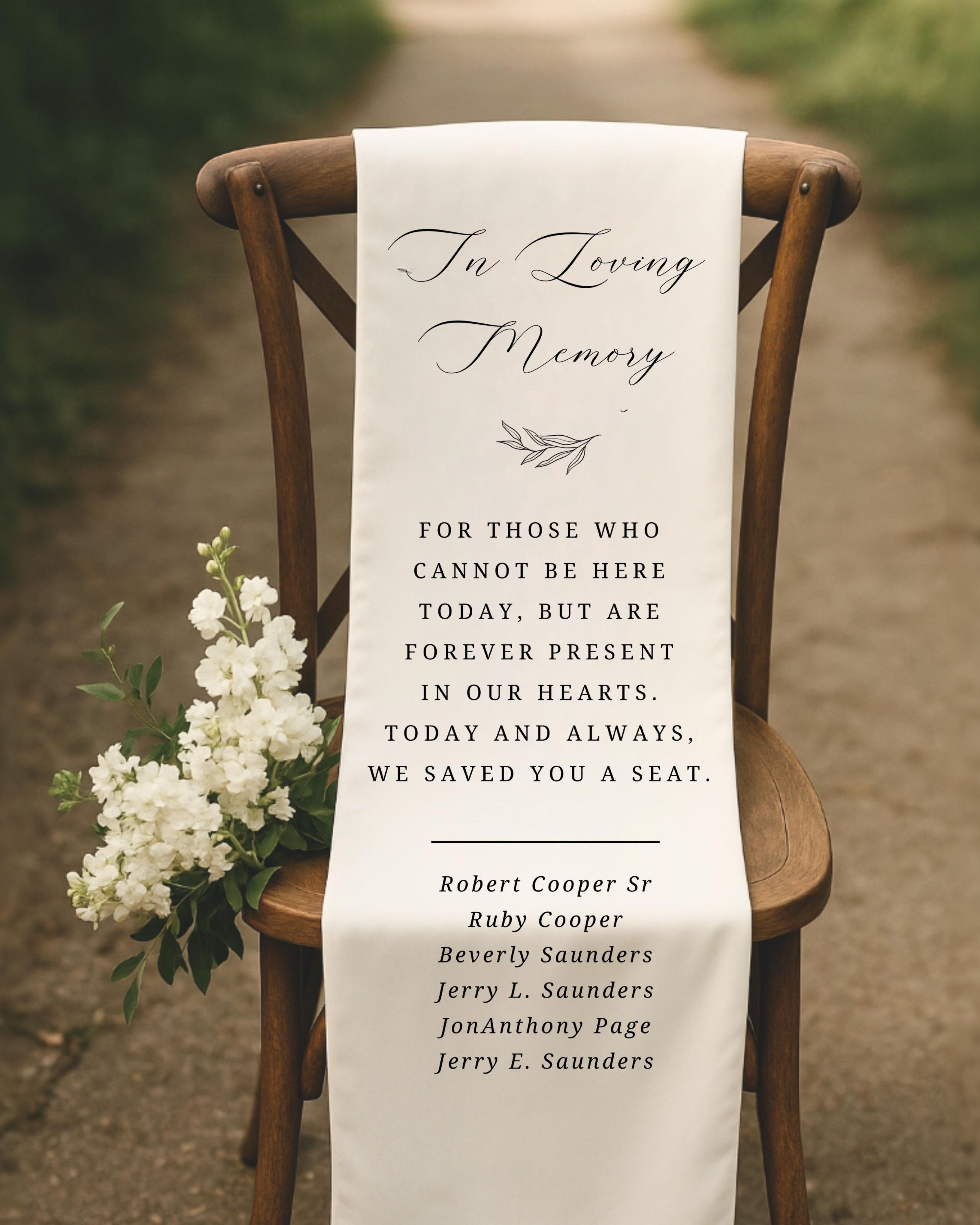Wedding Memorial Reserved Sign, Personalized Memorial Sign, Wedding Remembrance Sign, Memorial Wedding Sign Fabric, Memory Linen Chair Sign