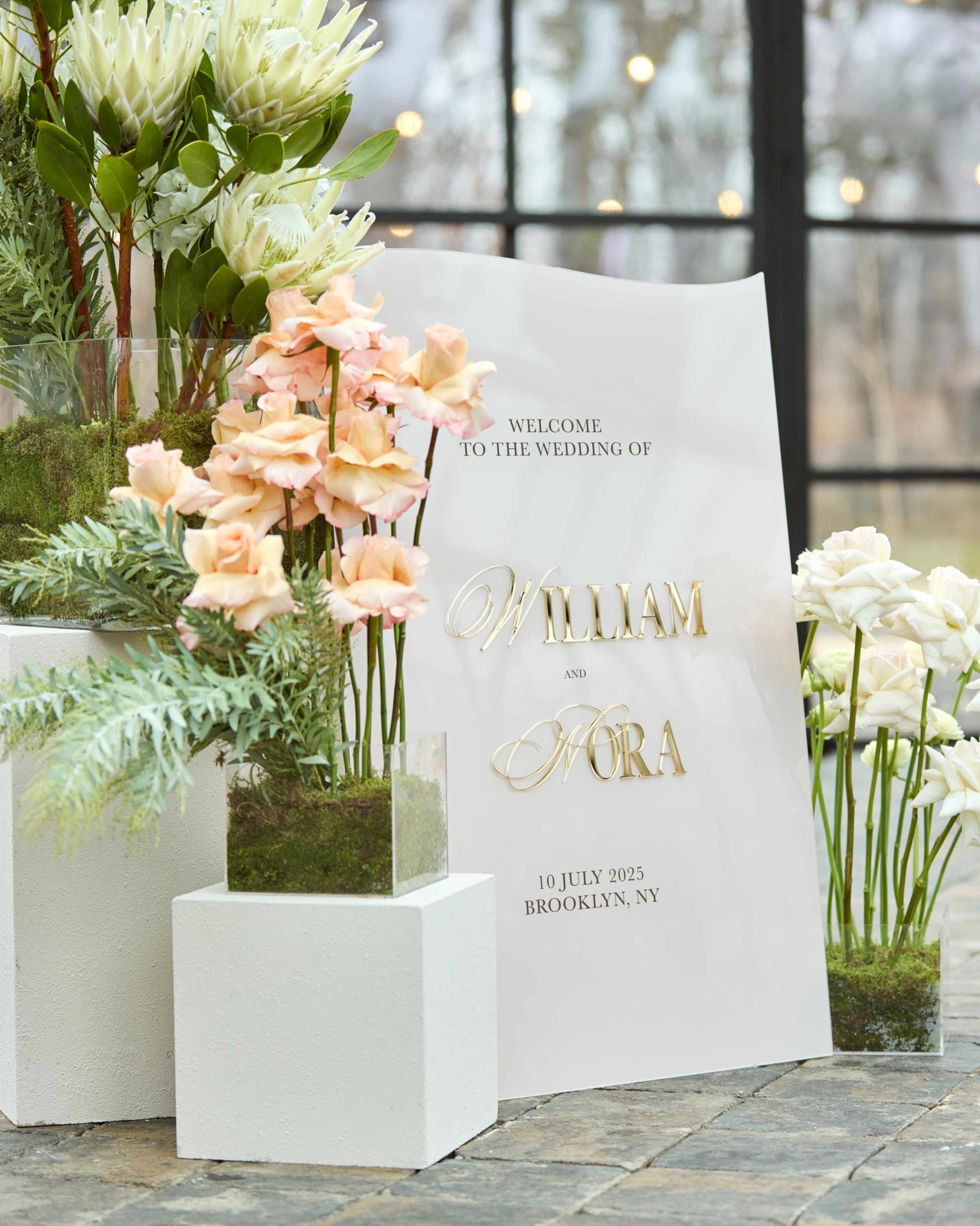Wedding Signs with 3D Gold Mirror Names - Custom Acrylic Sign - Beige Acrylic Wedding Signage - Garden Wedding Decor
