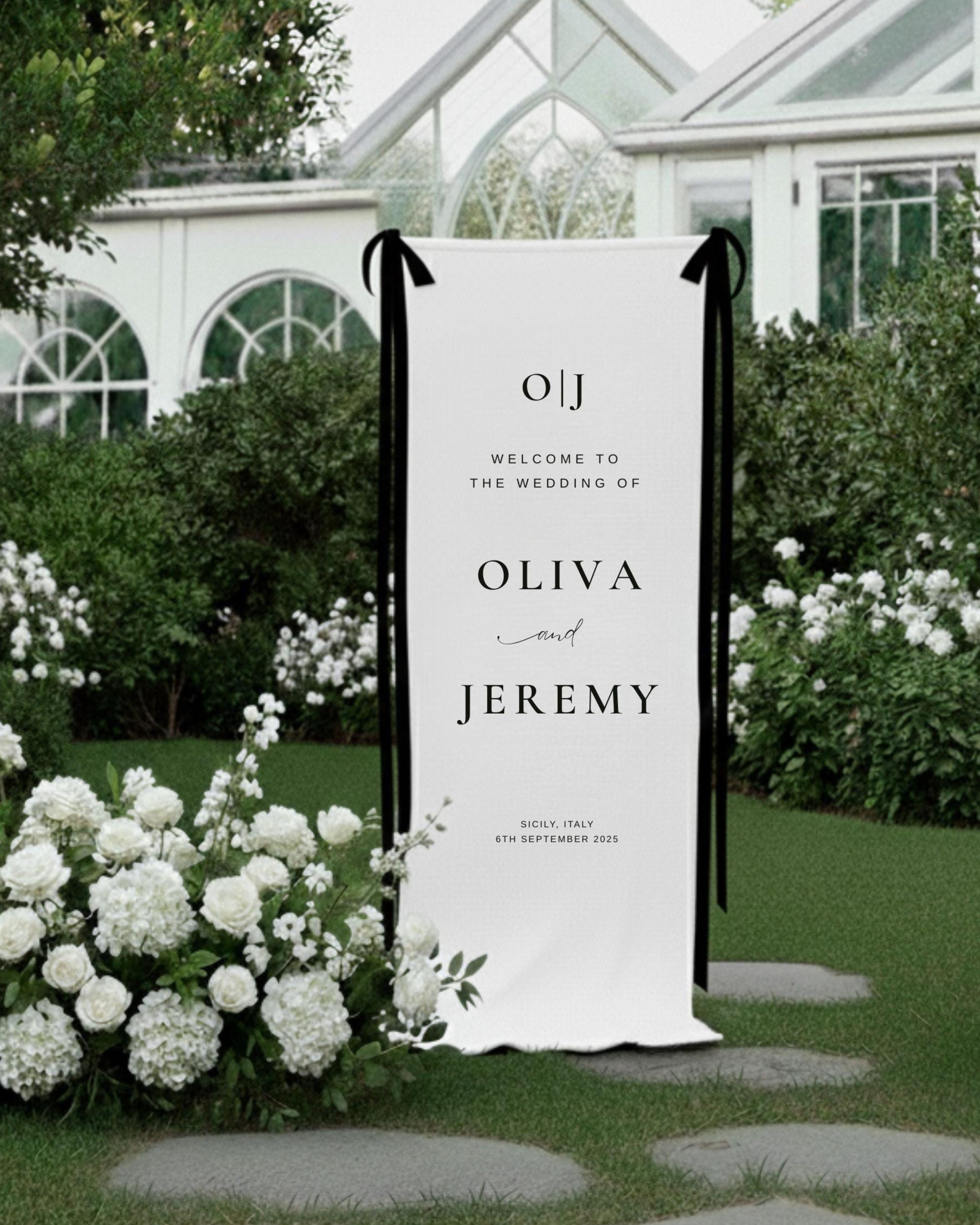 Custom Wedding Fabric Sign, Linen Wedding Welcome Sign, Modern Outdoor Wedding Banner, Personalized Wedding Decoration, Engagement Sign