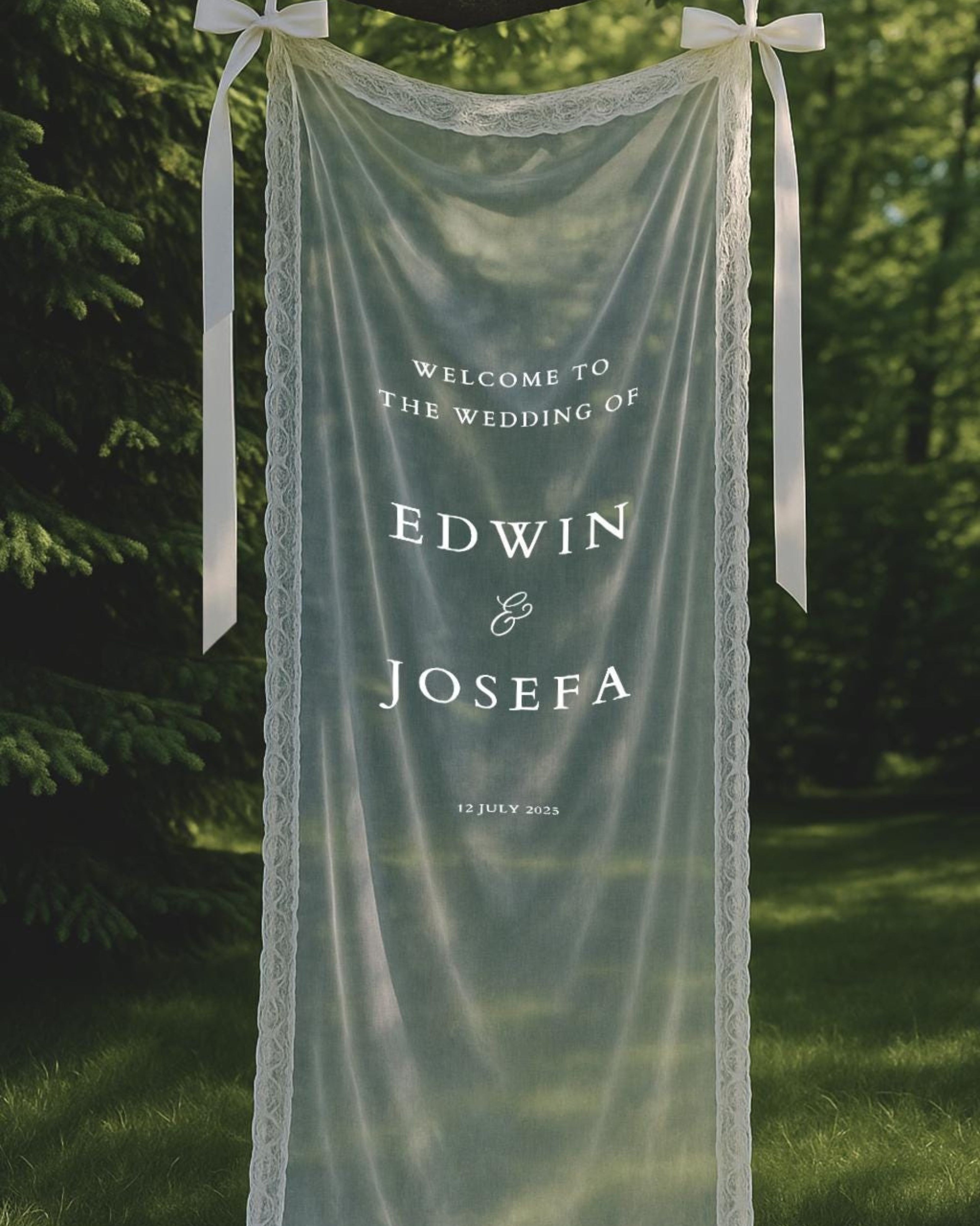 Romantic Sheer Wedding Sign, Linen Wedding Welcome Sign,Modern Outdoor Wedding Banner, Personalized Wedding Decoration,Engagement Party Sign