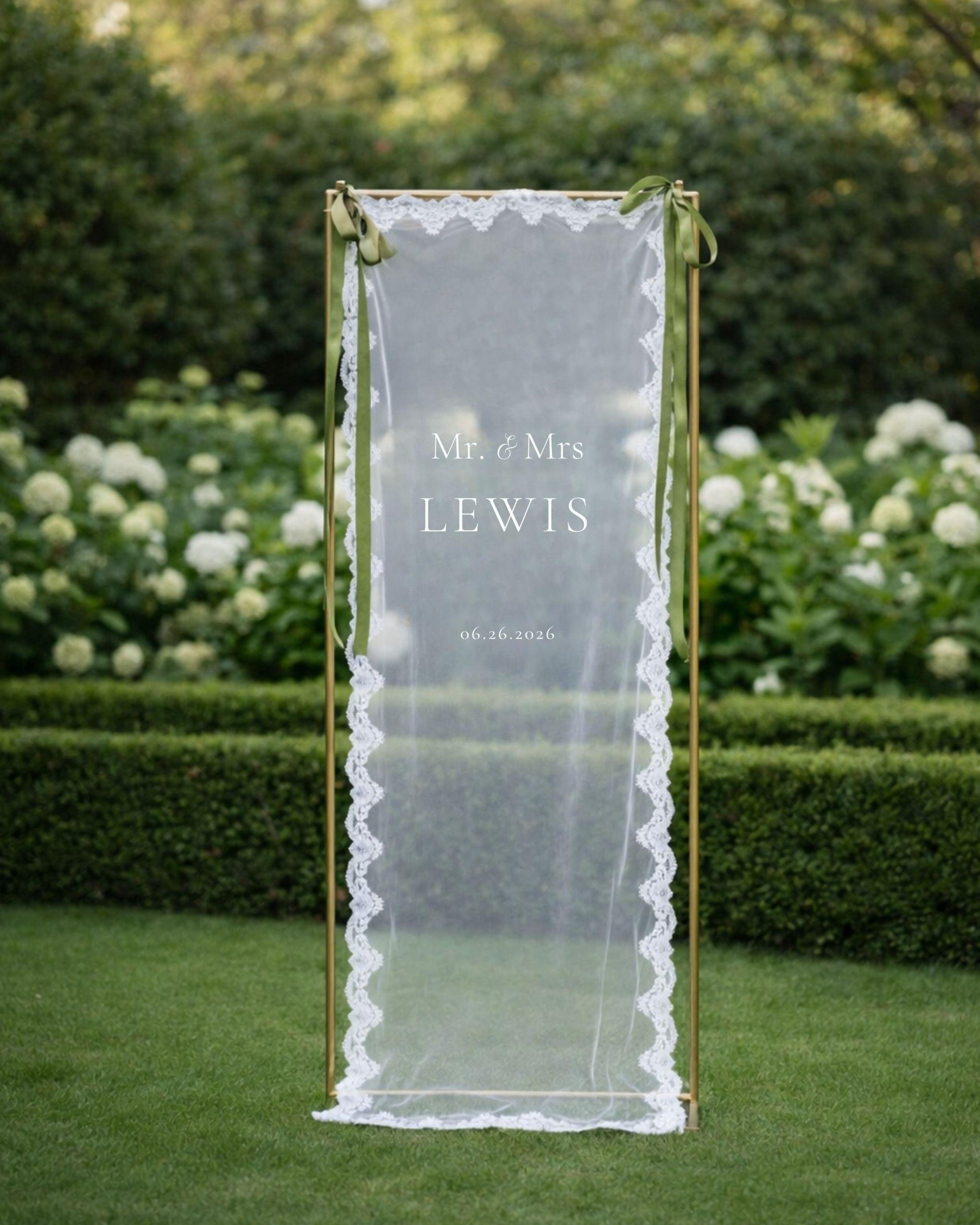 Romantic Sheer Wedding Sign, Linen Wedding Welcome Sign,Modern Outdoor Wedding Banner, Personalized Wedding Decoration,Engagement Party Sign