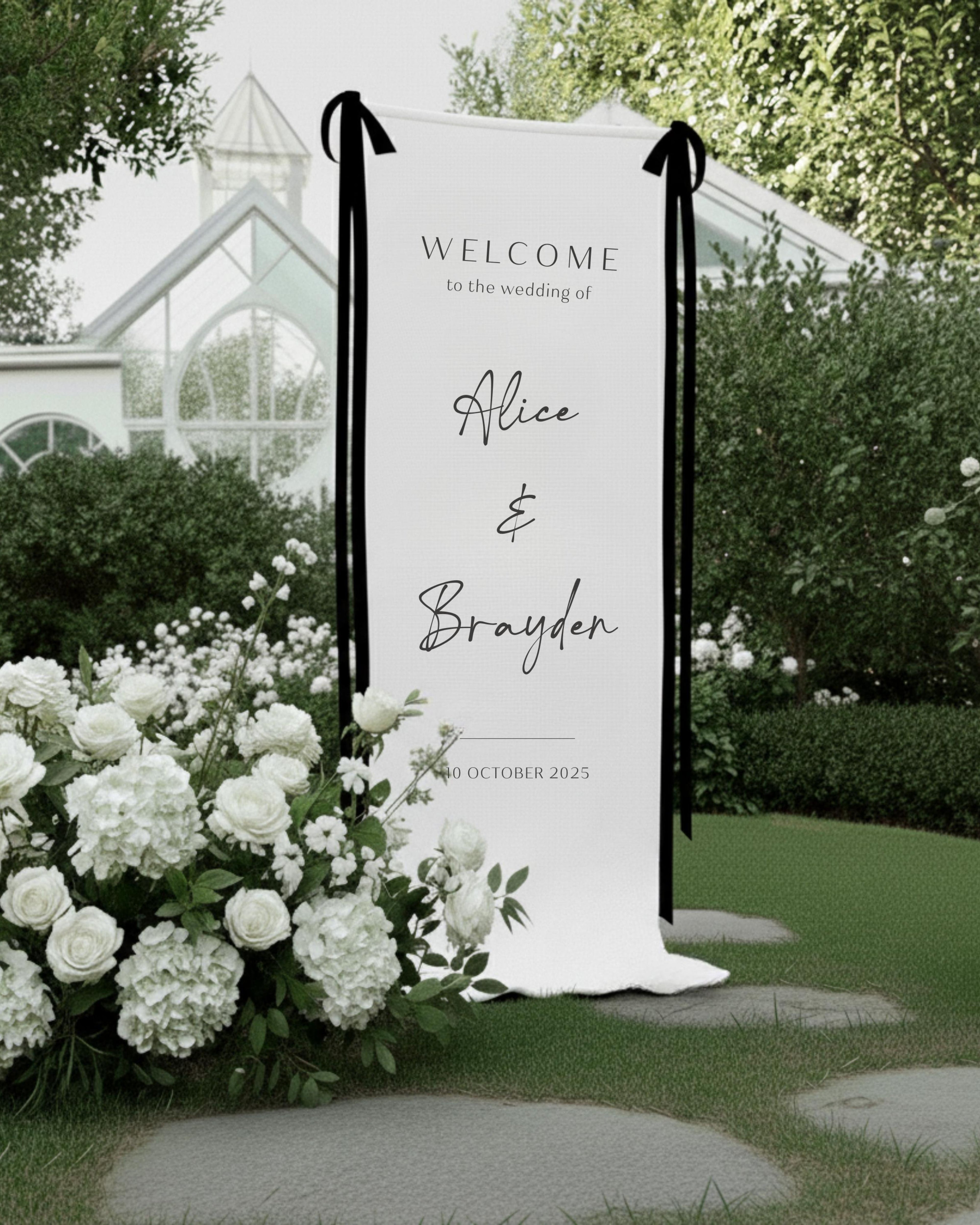 Custom Wedding Fabric Sign, Linen Wedding Welcome Sign, Modern Outdoor Wedding Banner, Personalized Wedding Decoration, Engagement Sign