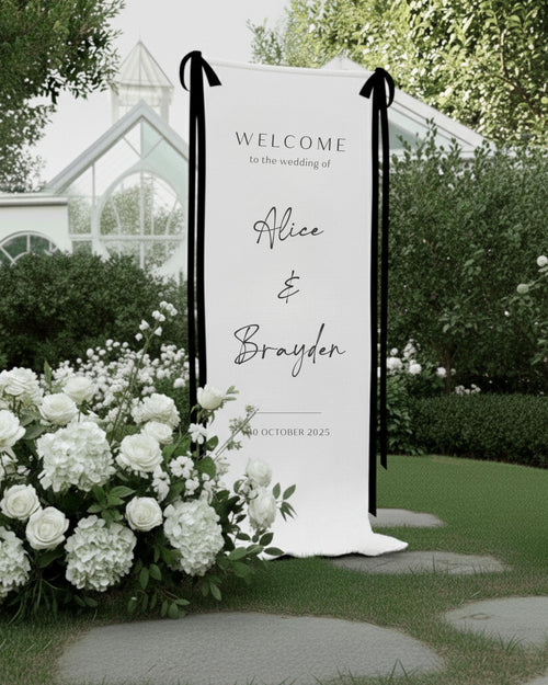 Custom Wedding Fabric Sign, Linen Wedding Welcome Sign, Modern Outdoor Wedding Banner, Personalized Wedding Decoration, Engagement Sign