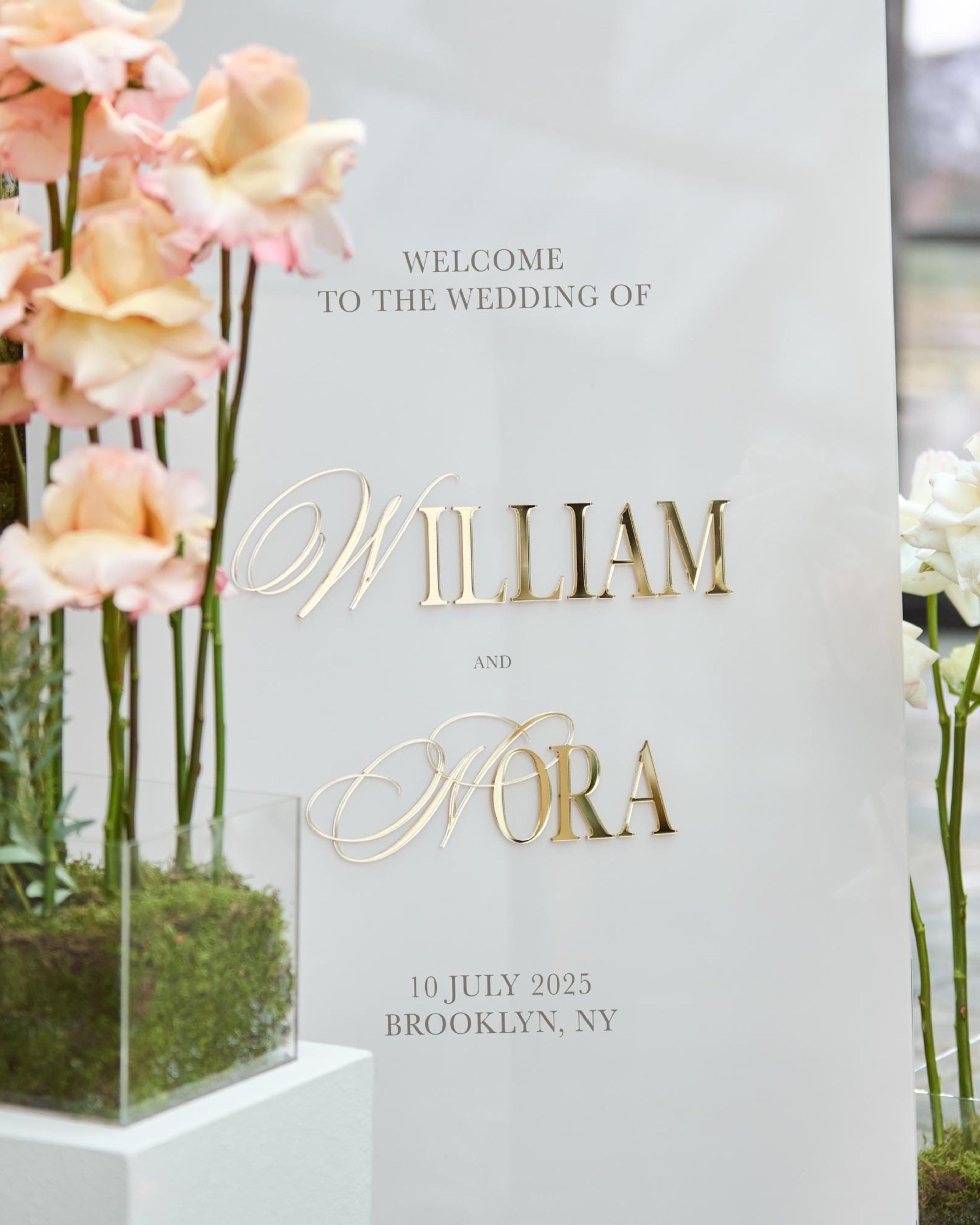 Wedding Signs with 3D Gold Mirror Names - Custom Acrylic Sign - Beige Acrylic Wedding Signage - Garden Wedding Decor