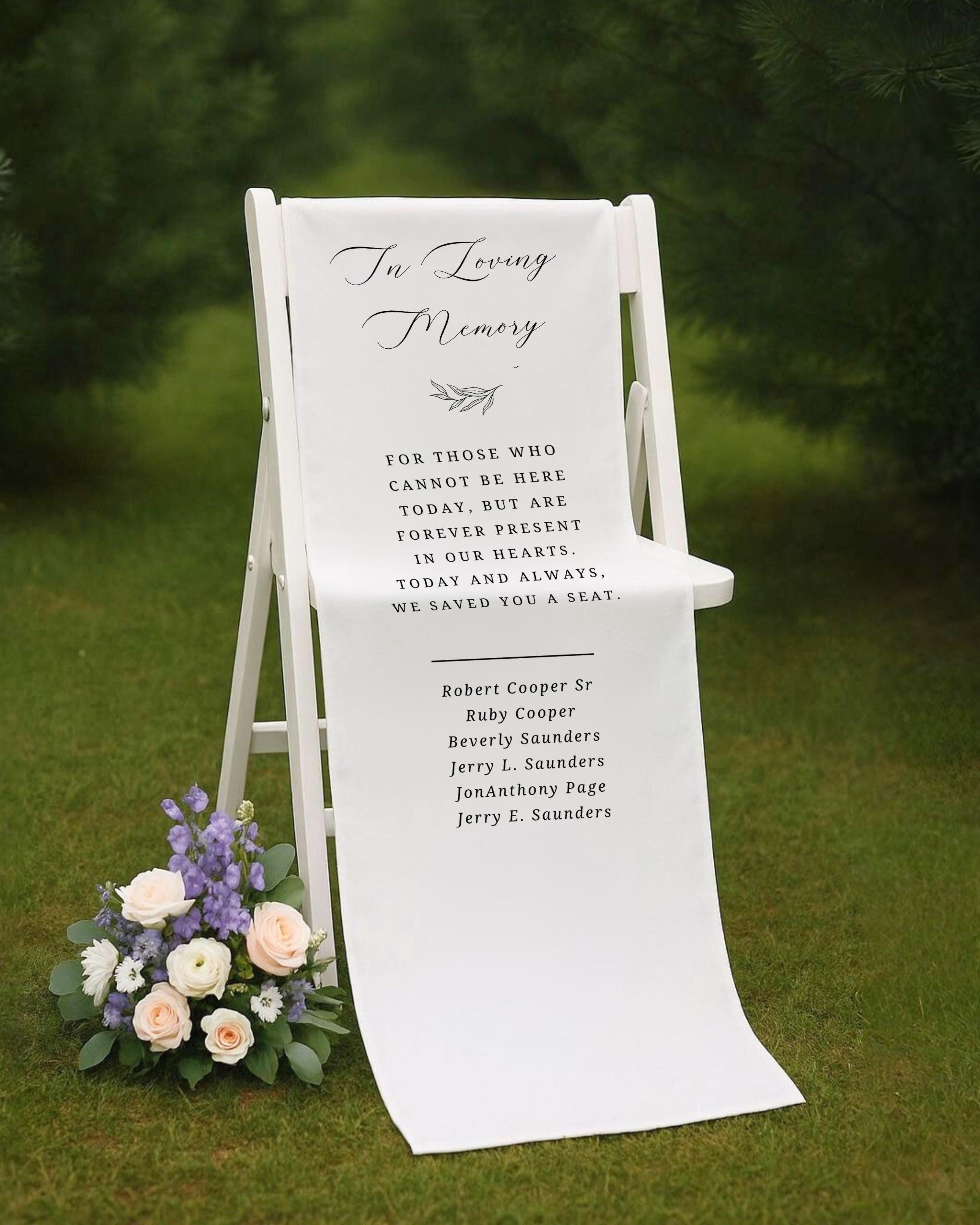 Wedding Memorial Reserved Sign, Personalized Memorial Sign, Wedding Remembrance Sign, Memorial Wedding Sign Fabric, Memory Linen Chair Sign