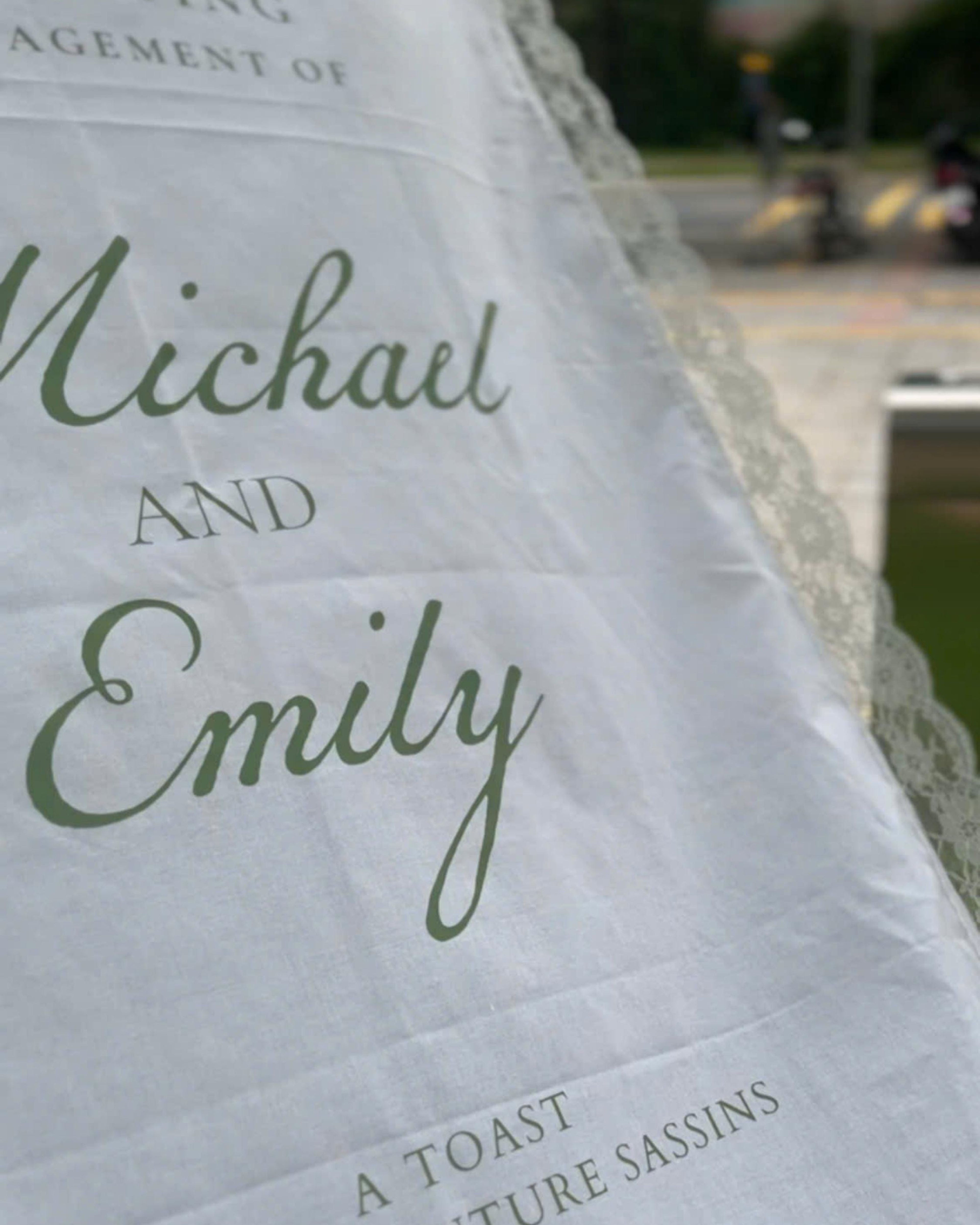 Lace Wedding Welcome Sign, Custom Linen Fabric Banner