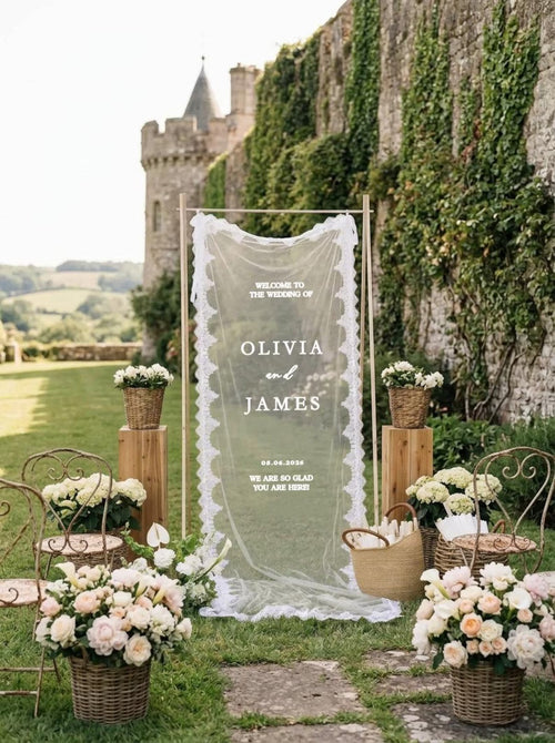 Sheer Lace Wedding Welcome Sign