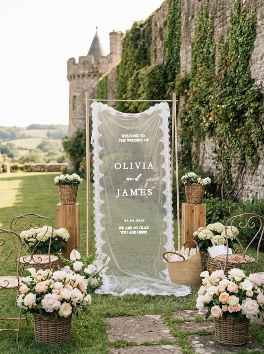 Sheer Lace Wedding Welcome Sign