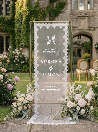 Sheer Lace Wedding Welcome Sign