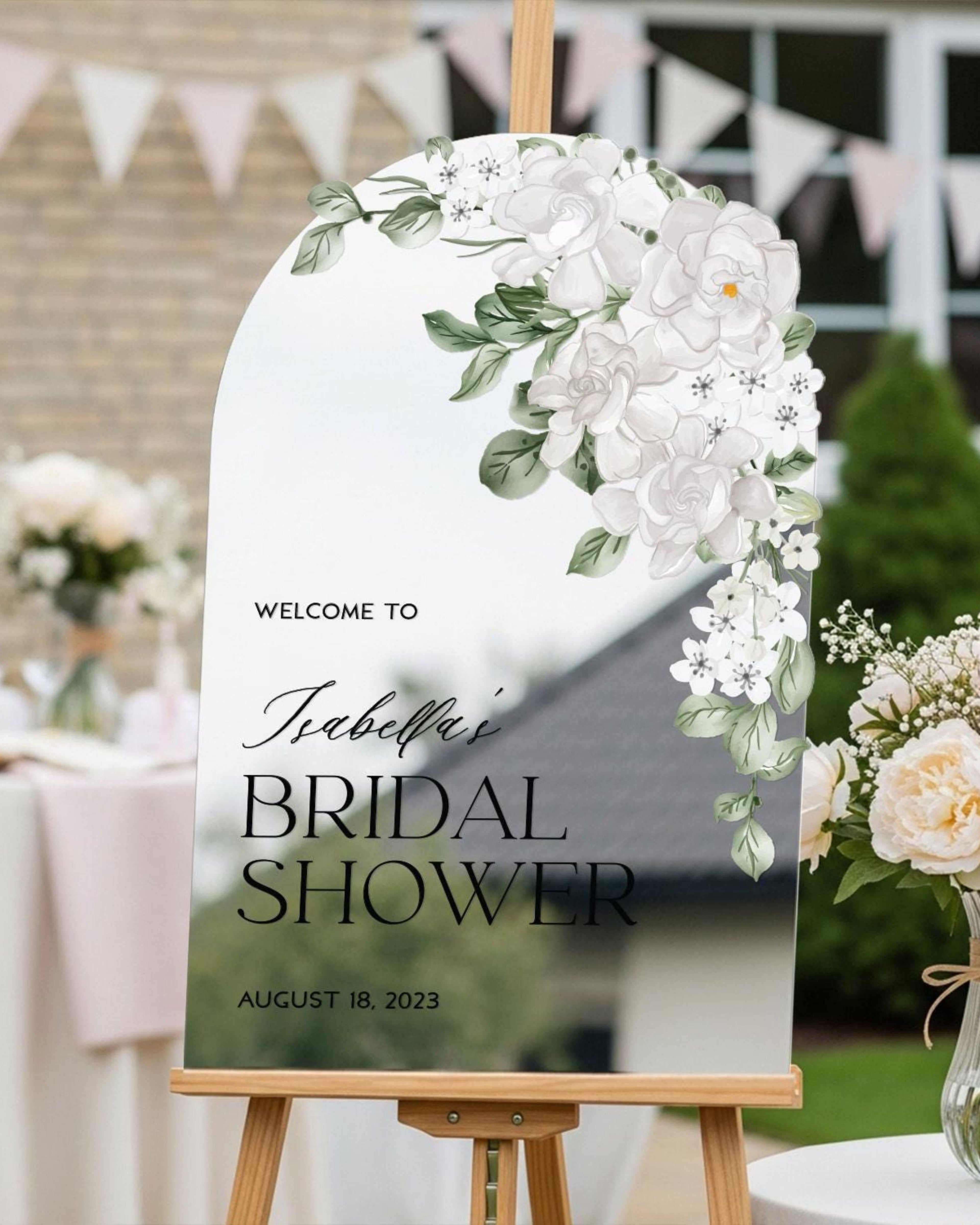 Bridal Shower Sign, Customized White Sage Green Floral Shower Welcome Signs, Personalized Sign For Shower Entrance, Wedding Bridal Party