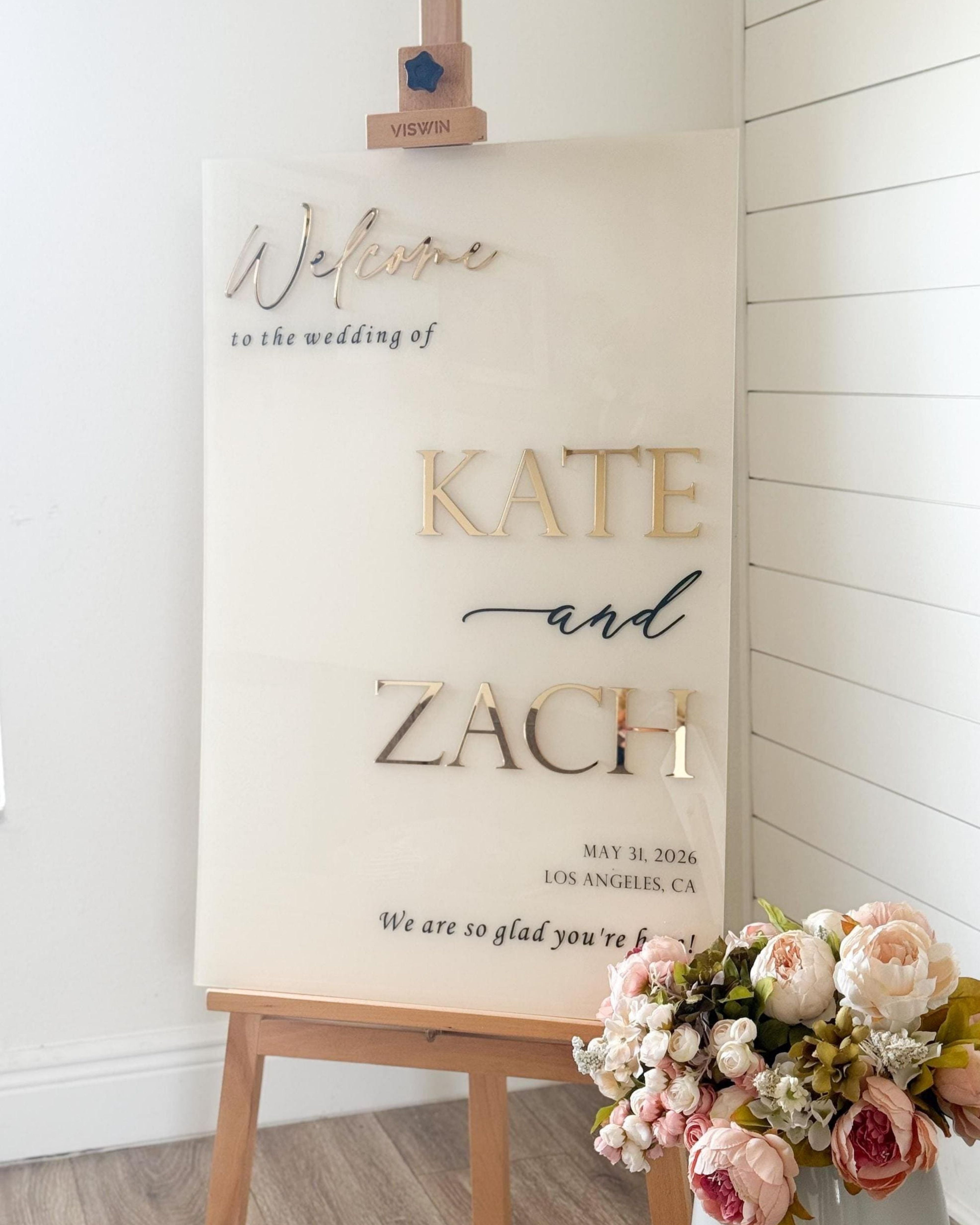 Personalised Acrylic Wedding Welcome Sign: 3D Mirror Names, -- No Import Fees to USA -- Wedding Signage, Custom Signage, A3, A2, A1