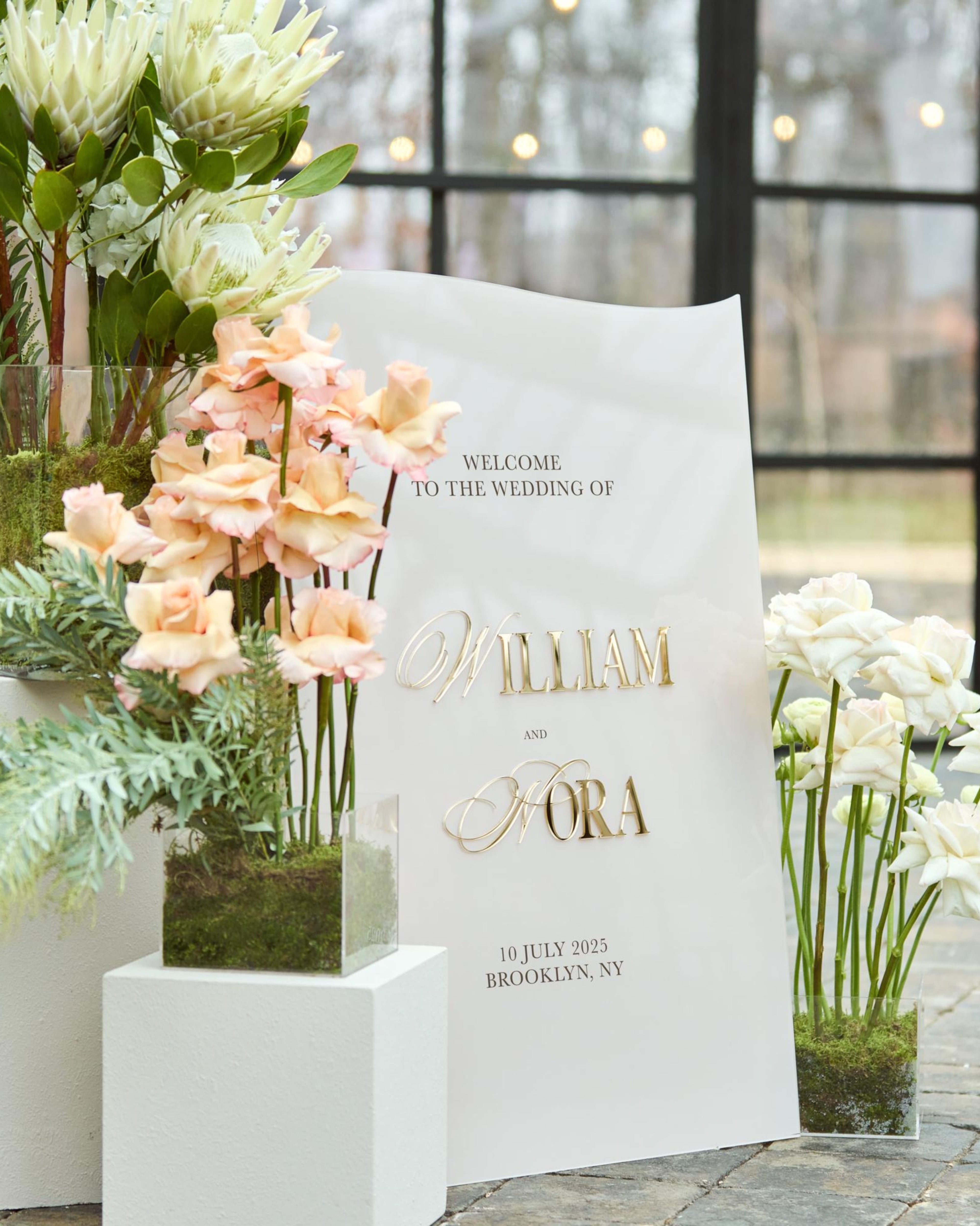 Wedding Signs with 3D Gold Mirror Names - Custom Acrylic Sign - Beige Acrylic Wedding Signage - Garden Wedding Decor