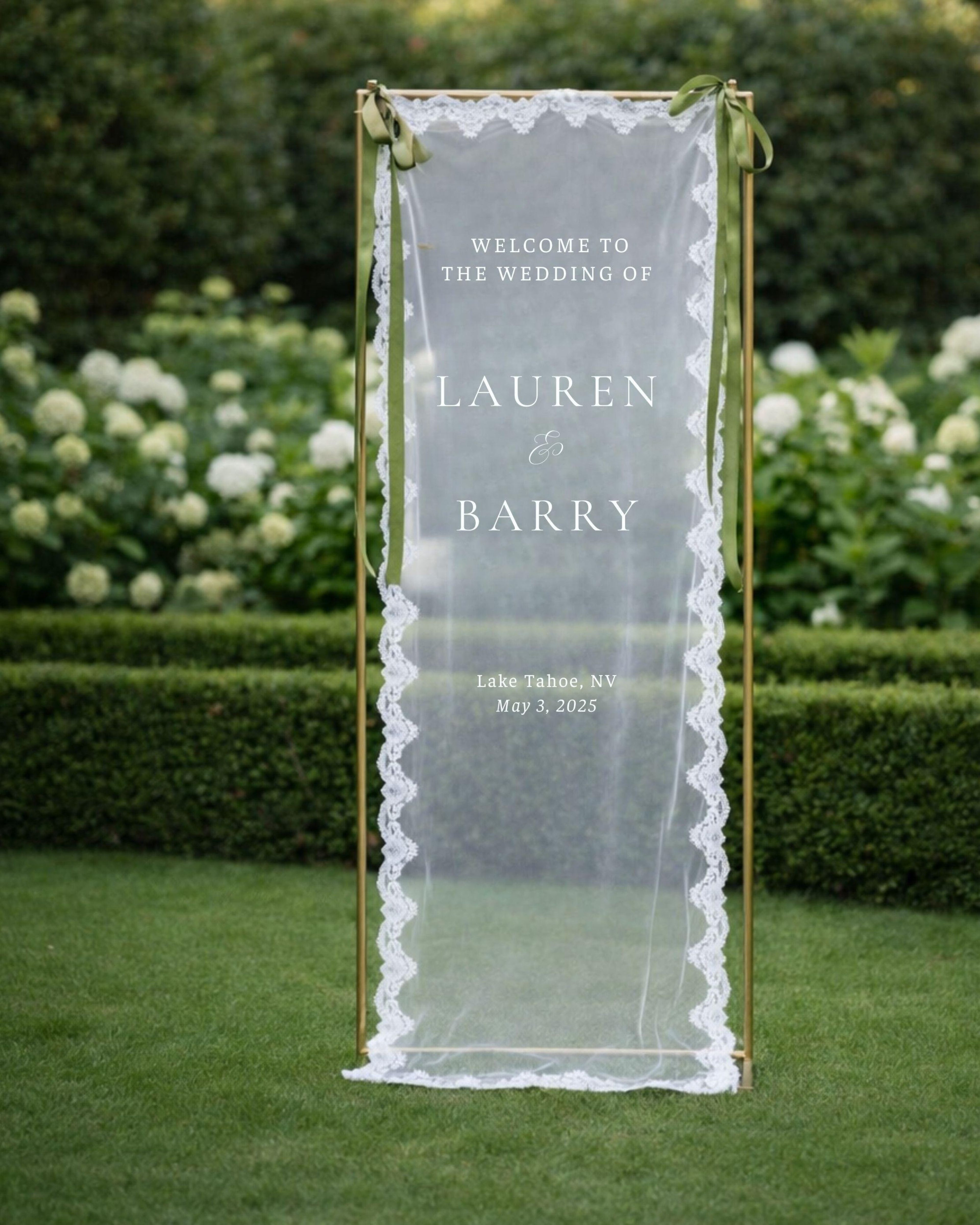 Romantic Sheer Wedding Sign, Linen Wedding Welcome Sign,Modern Outdoor Wedding Banner, Personalized Wedding Decoration,Engagement Party Sign