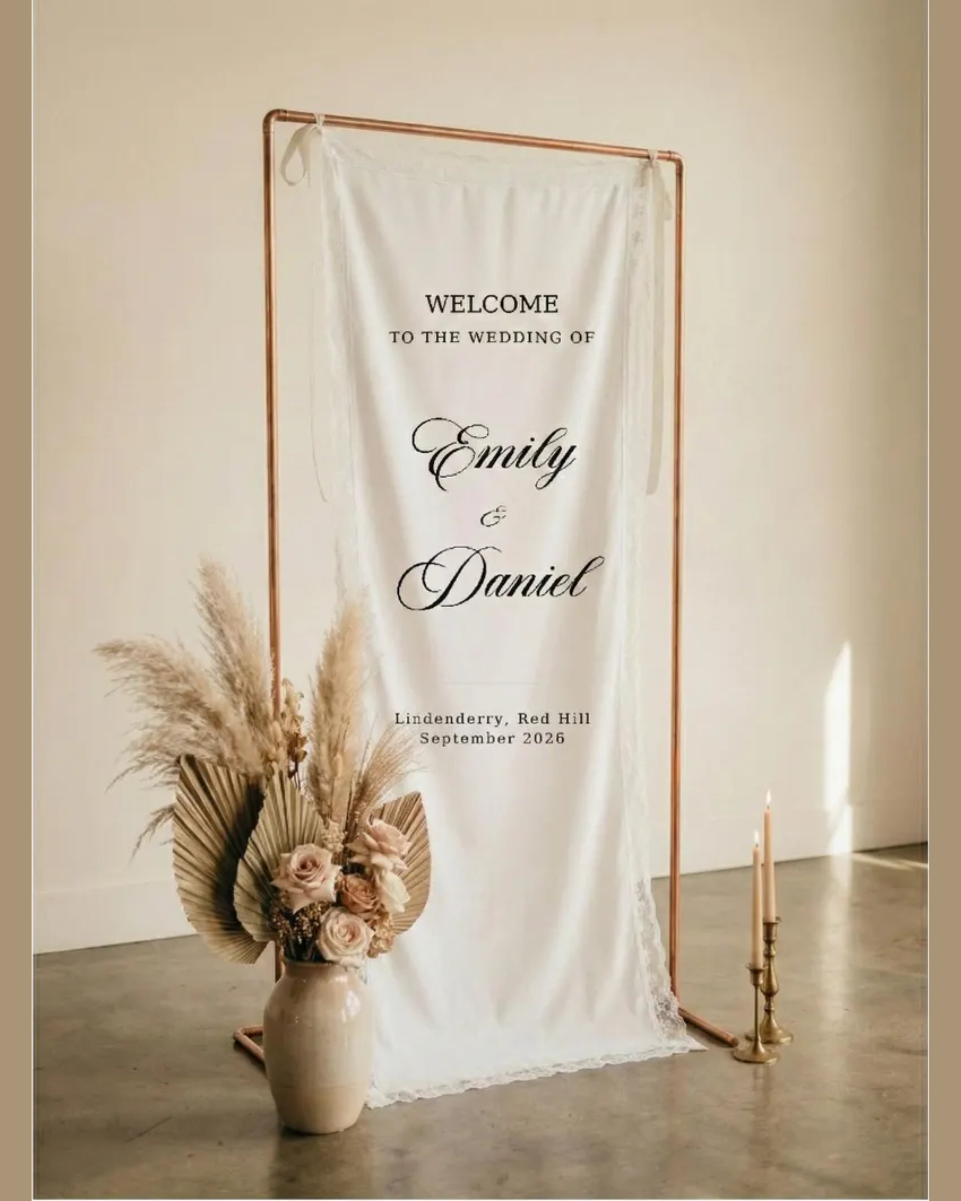 Linen sign with Lace Trim: Custom Wedding, Baby Shower Decor, romantic wedding