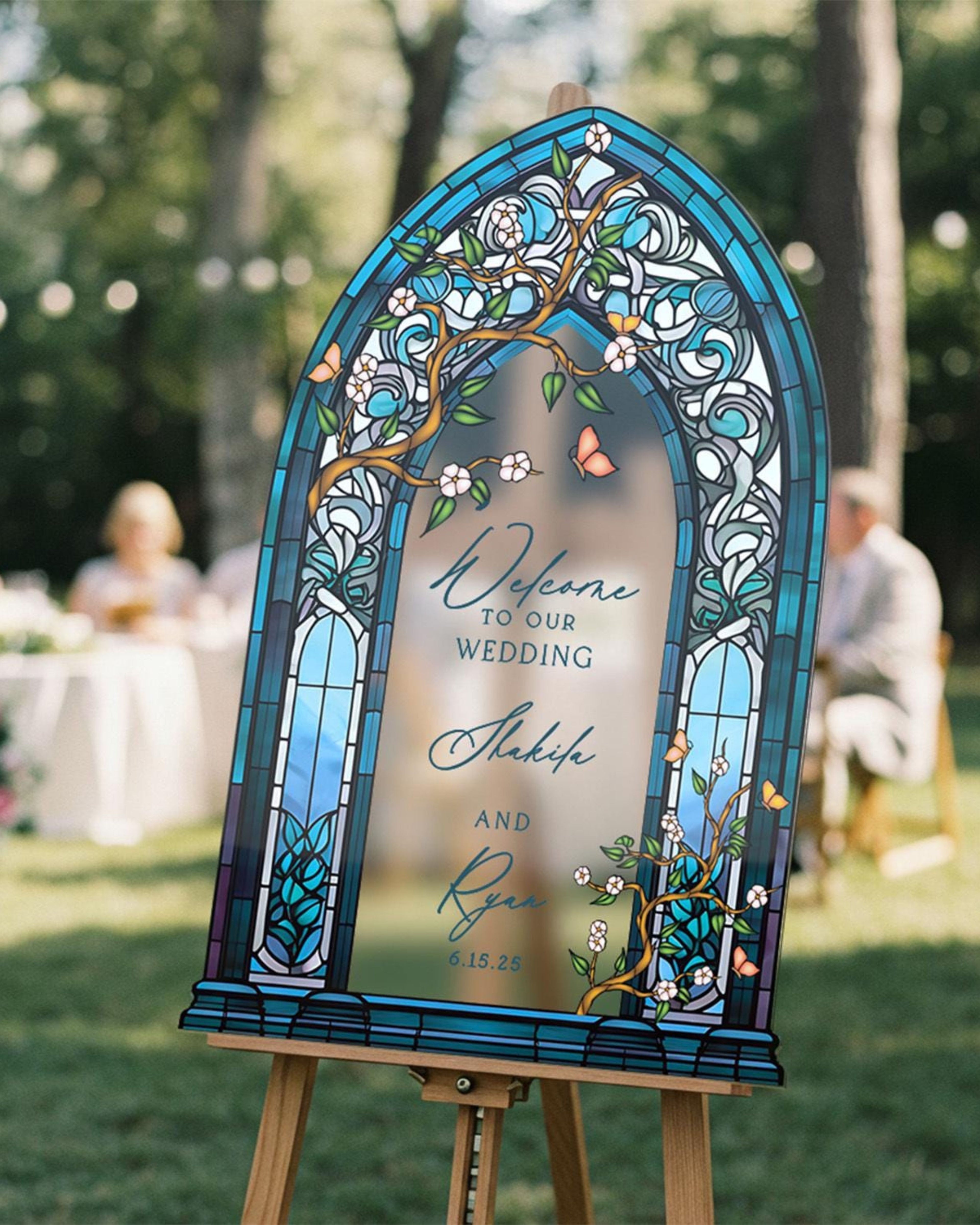 Wedding Welcome Sign, Custom Acrylic Wedding Sign, Printed Stained Glass Wedding Entrance Sign, Vintage Wedding Decorations