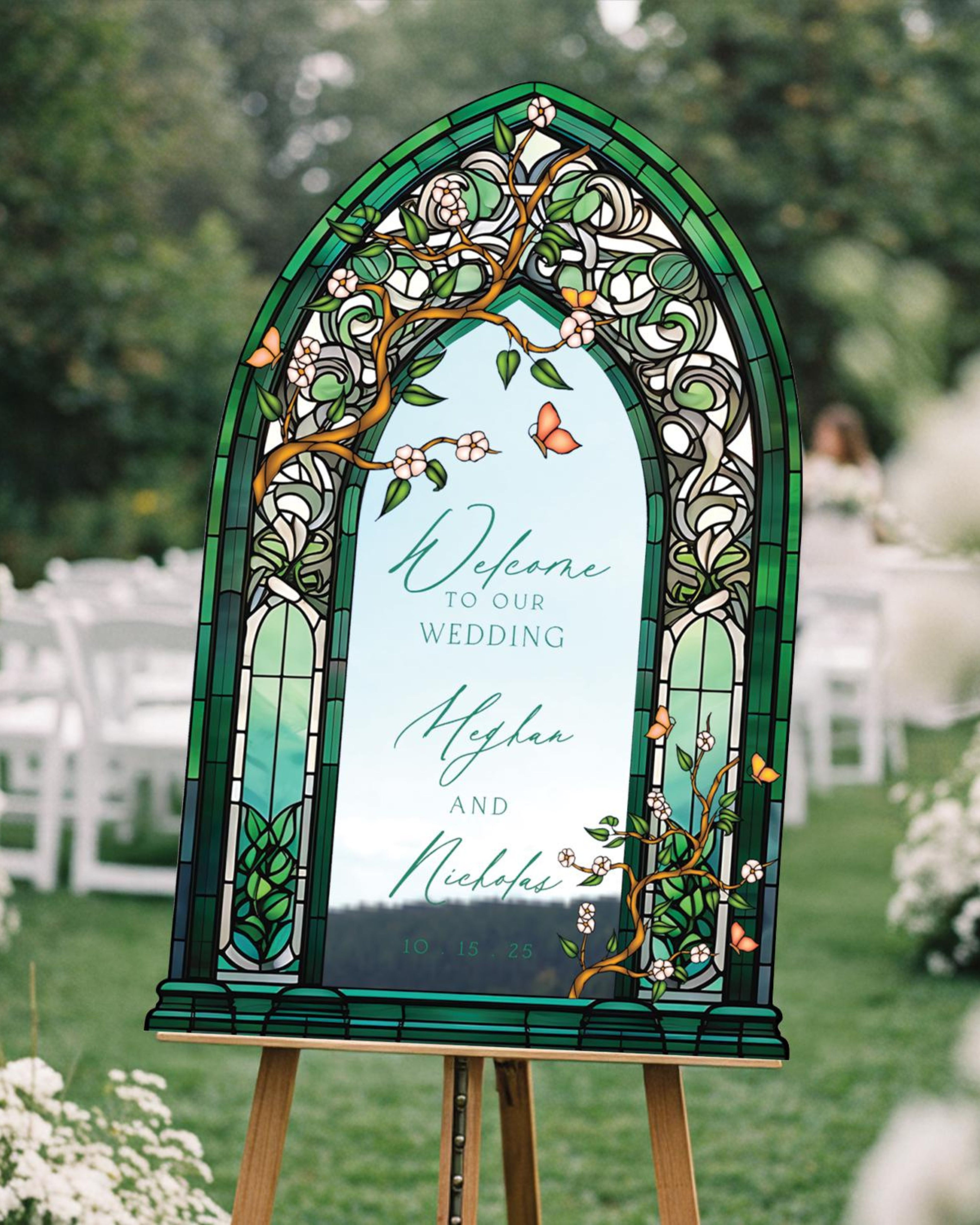 Wedding Welcome Sign, Custom Acrylic Wedding Sign, Printed Stained Glass Wedding Entrance Sign, Vintage Wedding Decorations