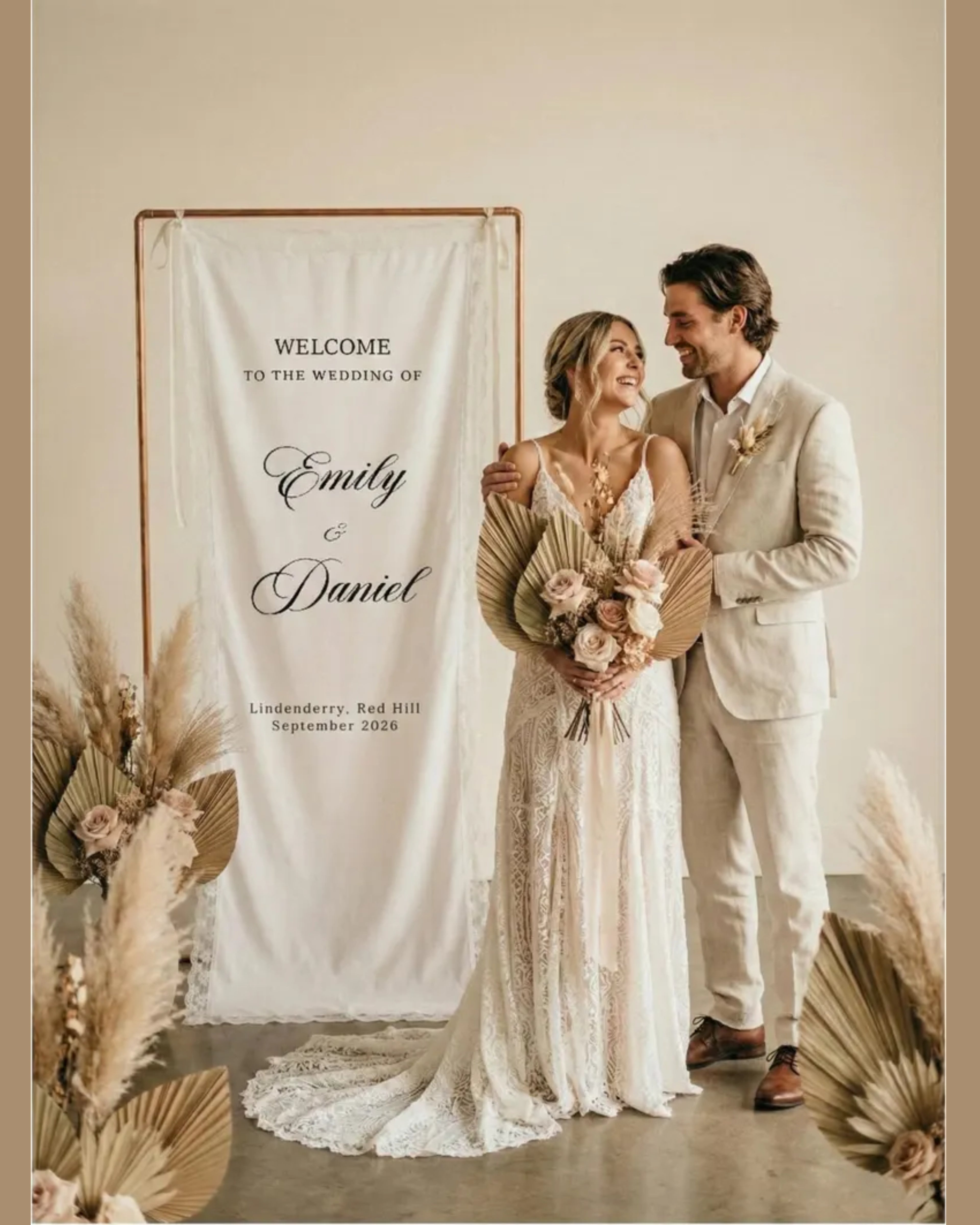 Linen sign with Lace Trim: Custom Wedding, Baby Shower Decor, romantic wedding