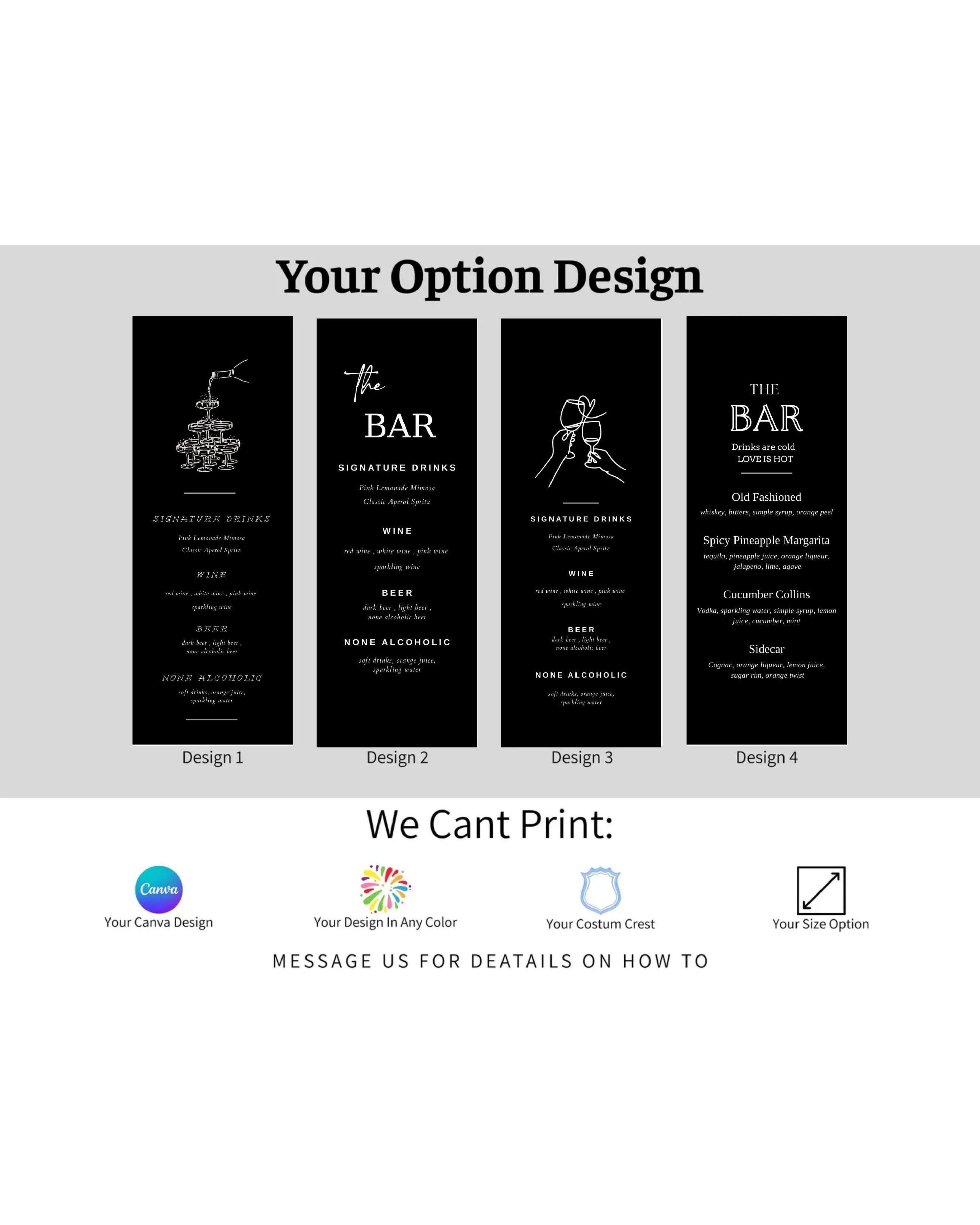 Lace Sheer Wedding Bar Sign–Fabric Cocktail Menu Banne–Sheer Lace Bar Menu Sign–Wedding Drink Station Decoration–Custom Lace Sheer Bar Sign