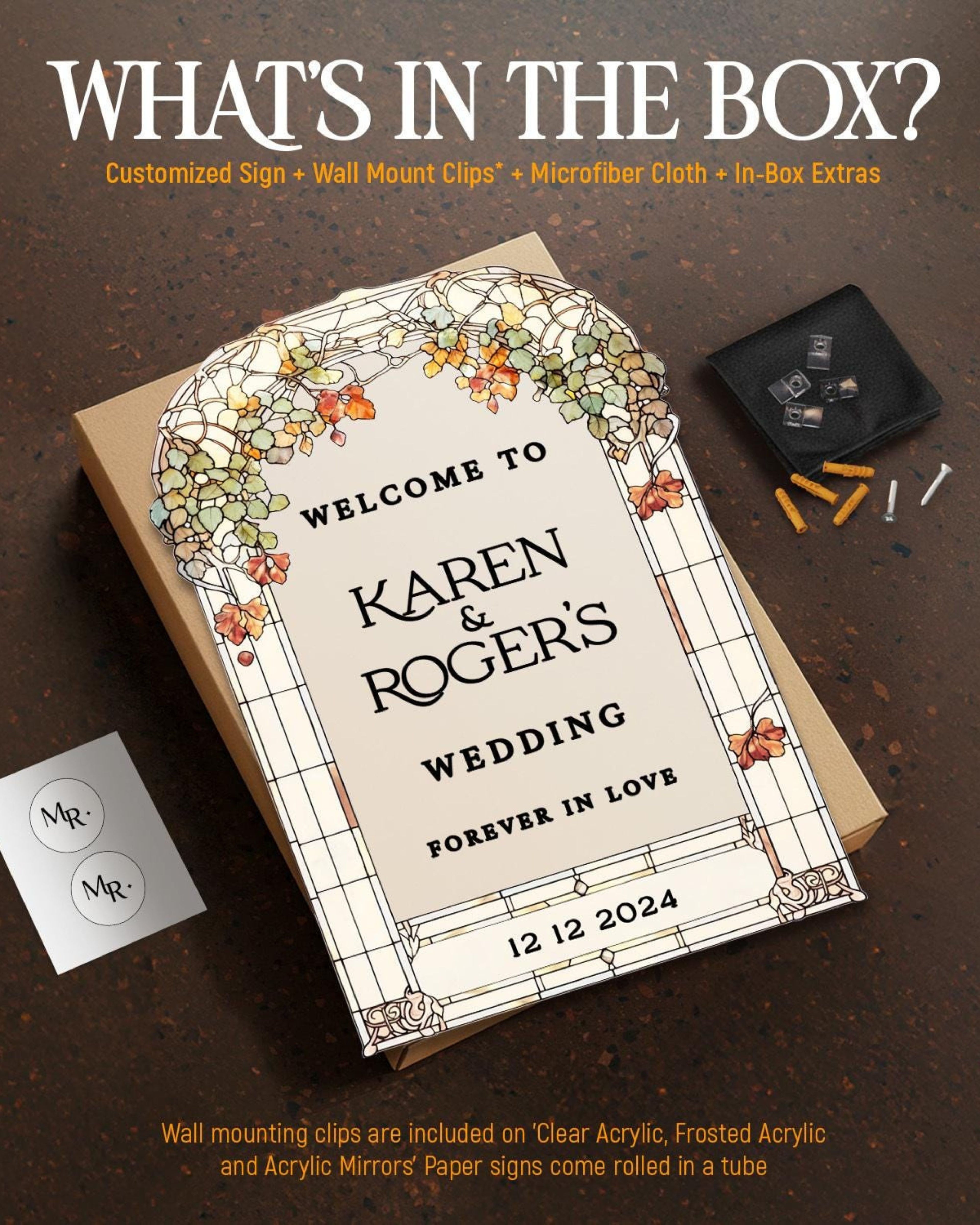 Stained Glass Floral Wedding Sign, Forever In Love Wedding Welcome Sign, Mirror Or Frosted Acrylic Wedding Entrance Sign