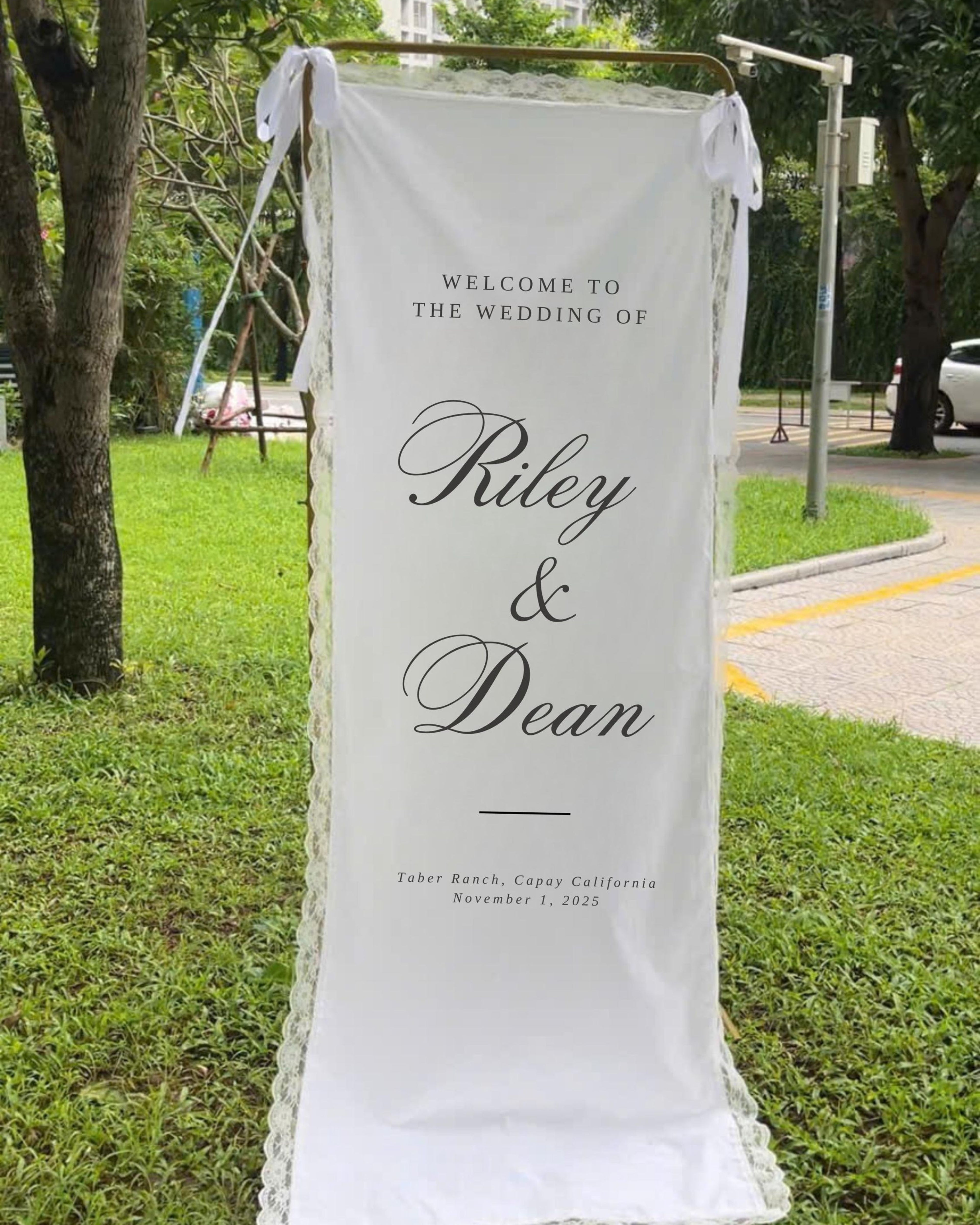 Lace Wedding Welcome Sign, Custom Linen Fabric Banner