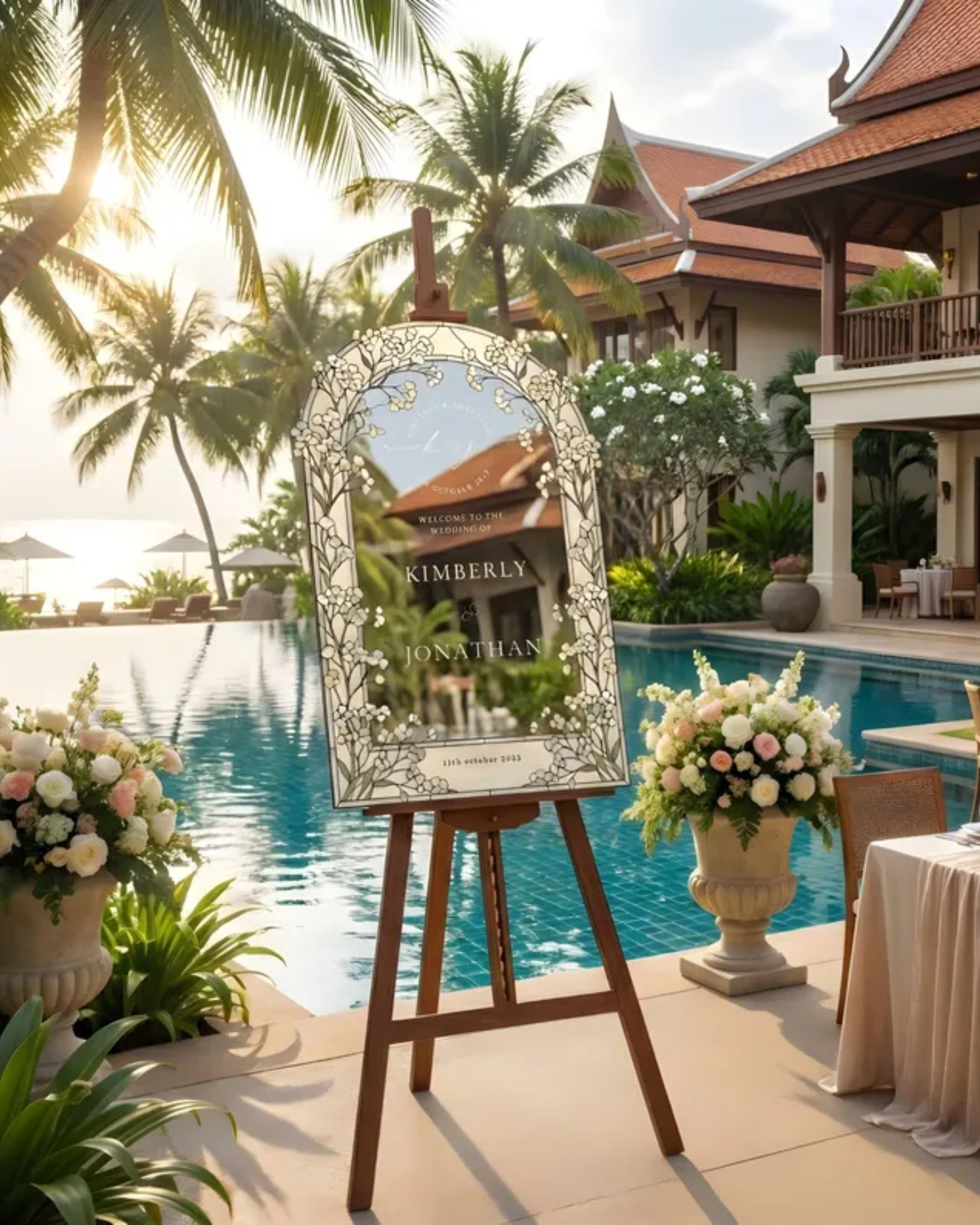 Personalized Wedding Sign, Stained Glass Look, Floral Arch, Custom Entrance Board