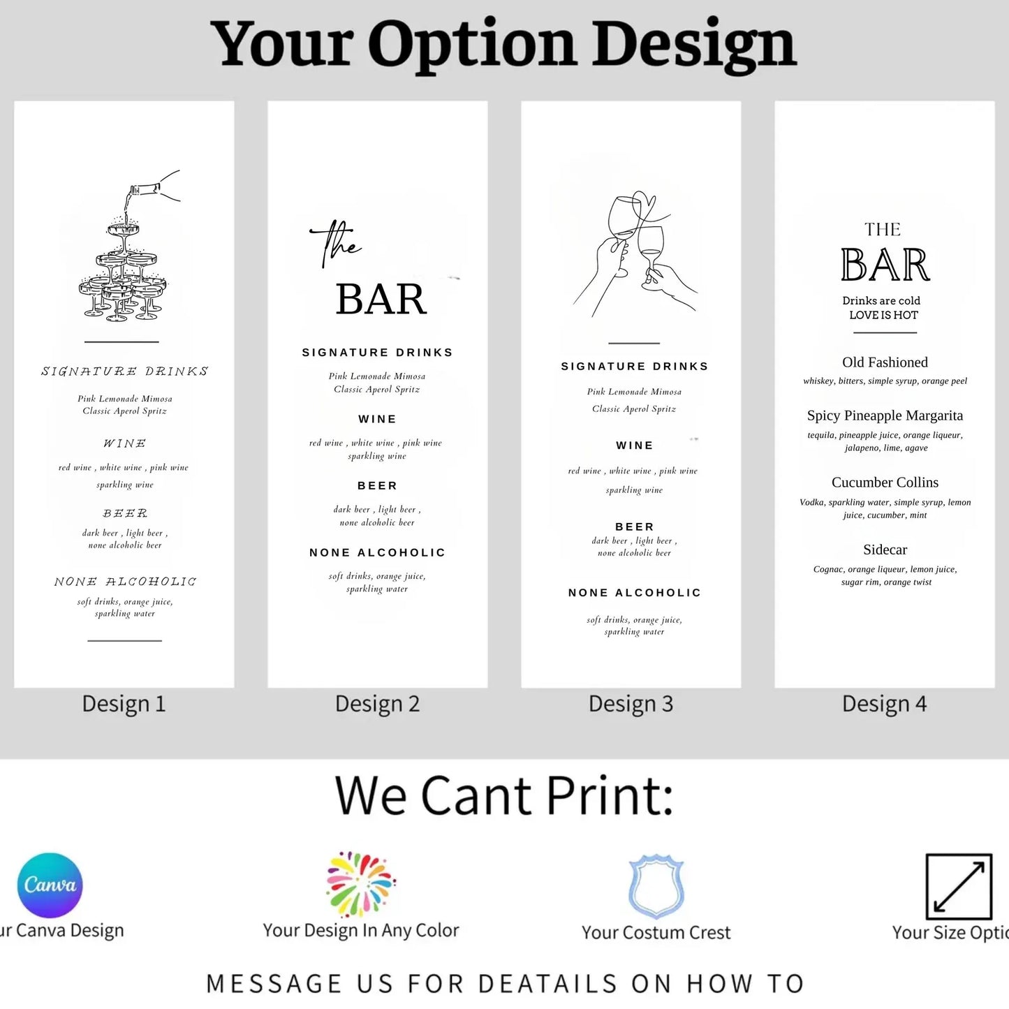 Custom Linen Wedding Cocktail Menu Sign
