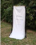 Bridal Shower Welcome Banner, Personalized Fabric Sign with Lace Trim, Elegant Wedding Shower Decoration