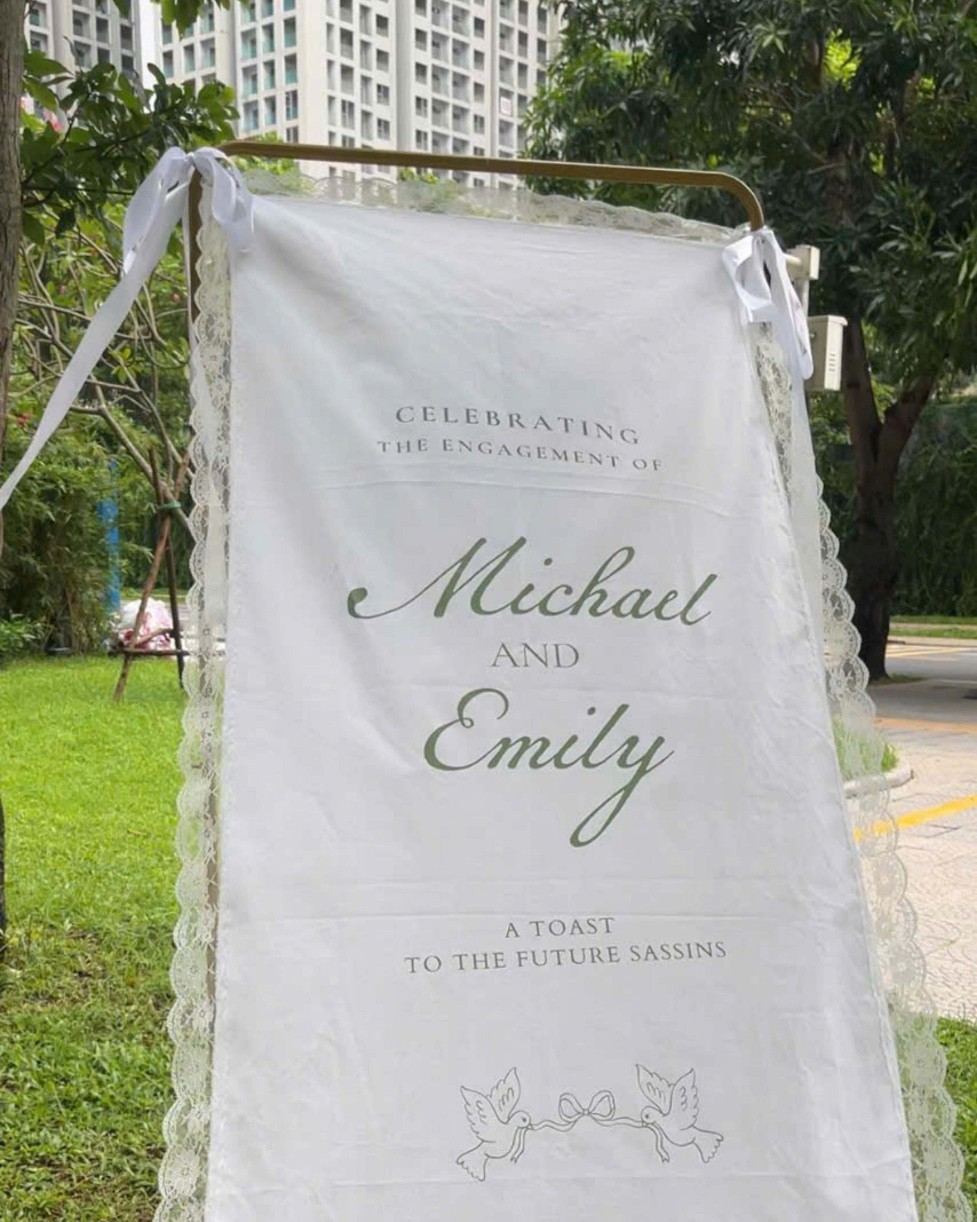 Lace Wedding Welcome Sign, Custom Linen Fabric Banner