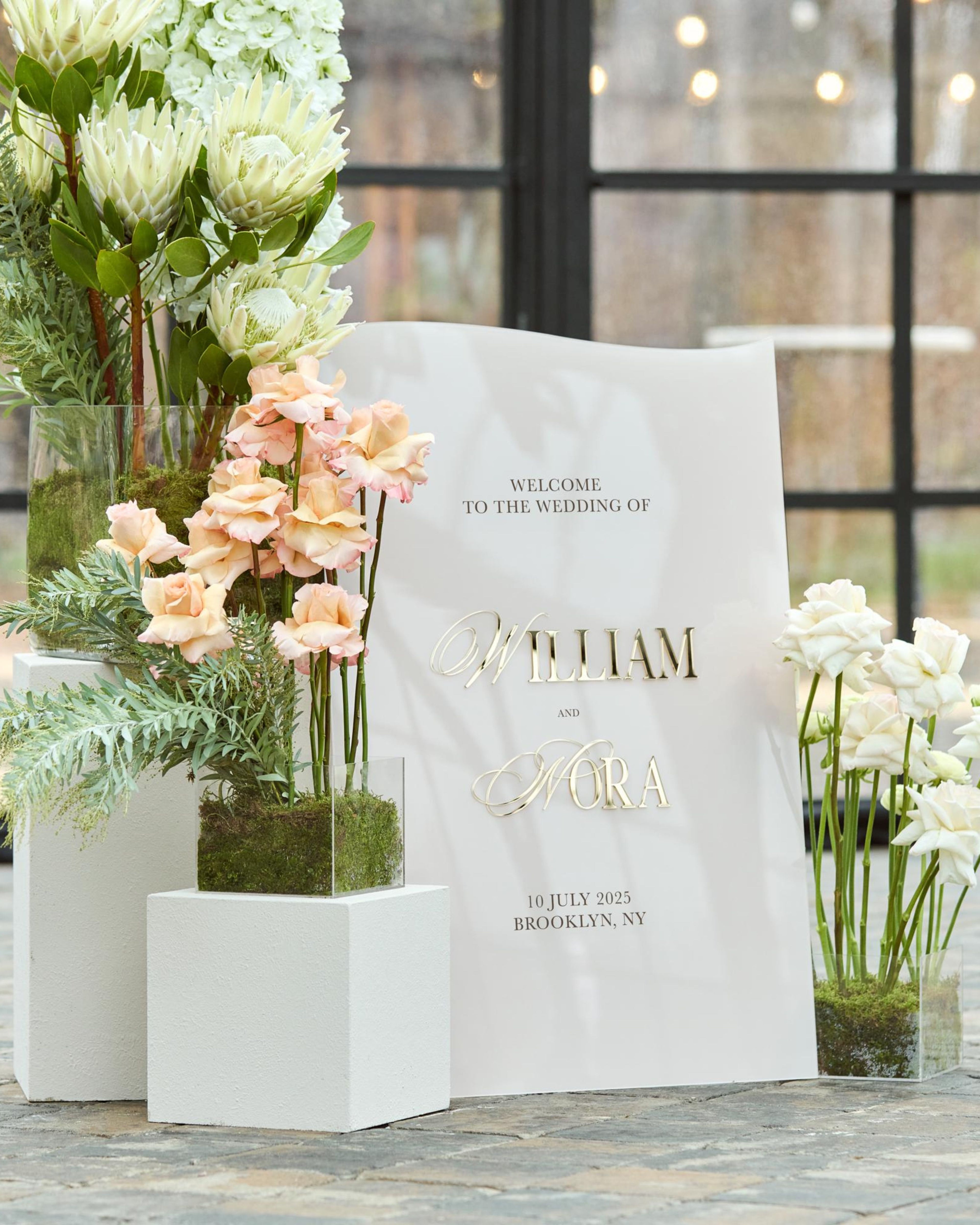 Wedding Signs with 3D Gold Mirror Names - Custom Acrylic Sign - Beige Acrylic Wedding Signage - Garden Wedding Decor