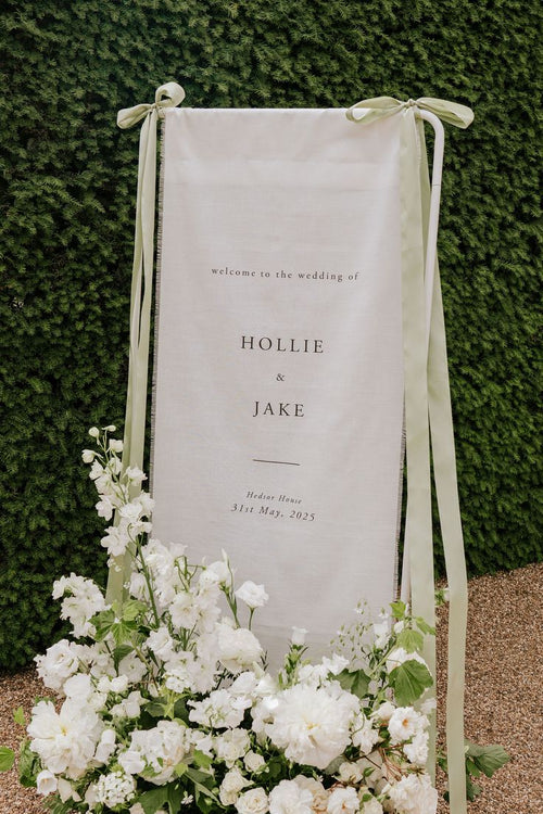 Green & White Meadow Flowers for Wedding Welcome Sign