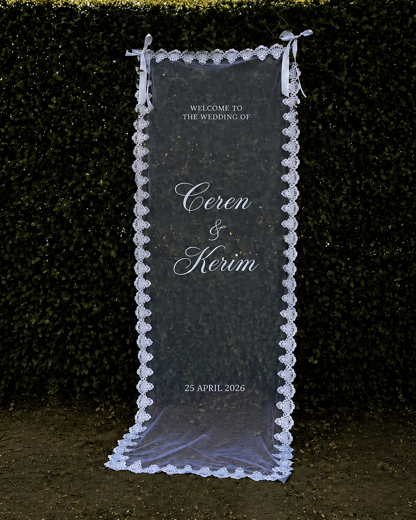 Sheer Lace Wedding Welcome Sign