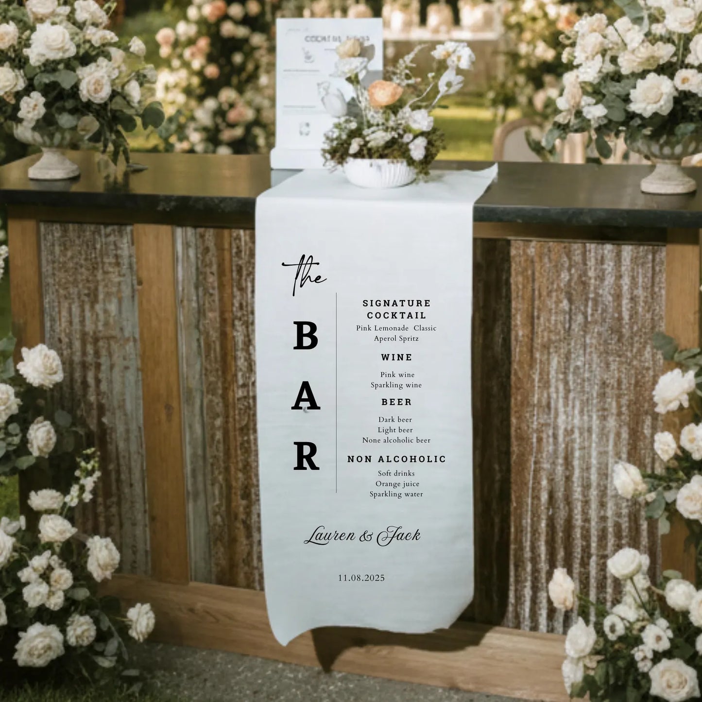 Custom Silk Wedding Bar Menu Sign