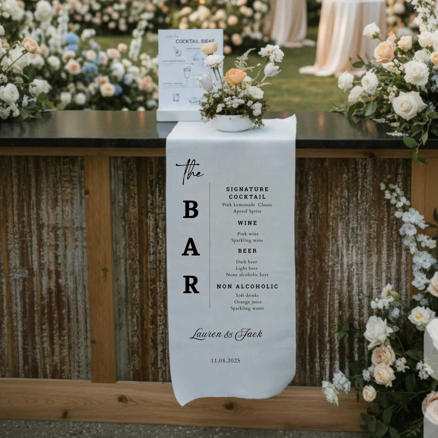 Custom Silk Wedding Bar Menu Sign