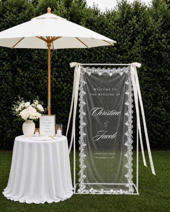 Custom Sheer Lace Wedding Sign
