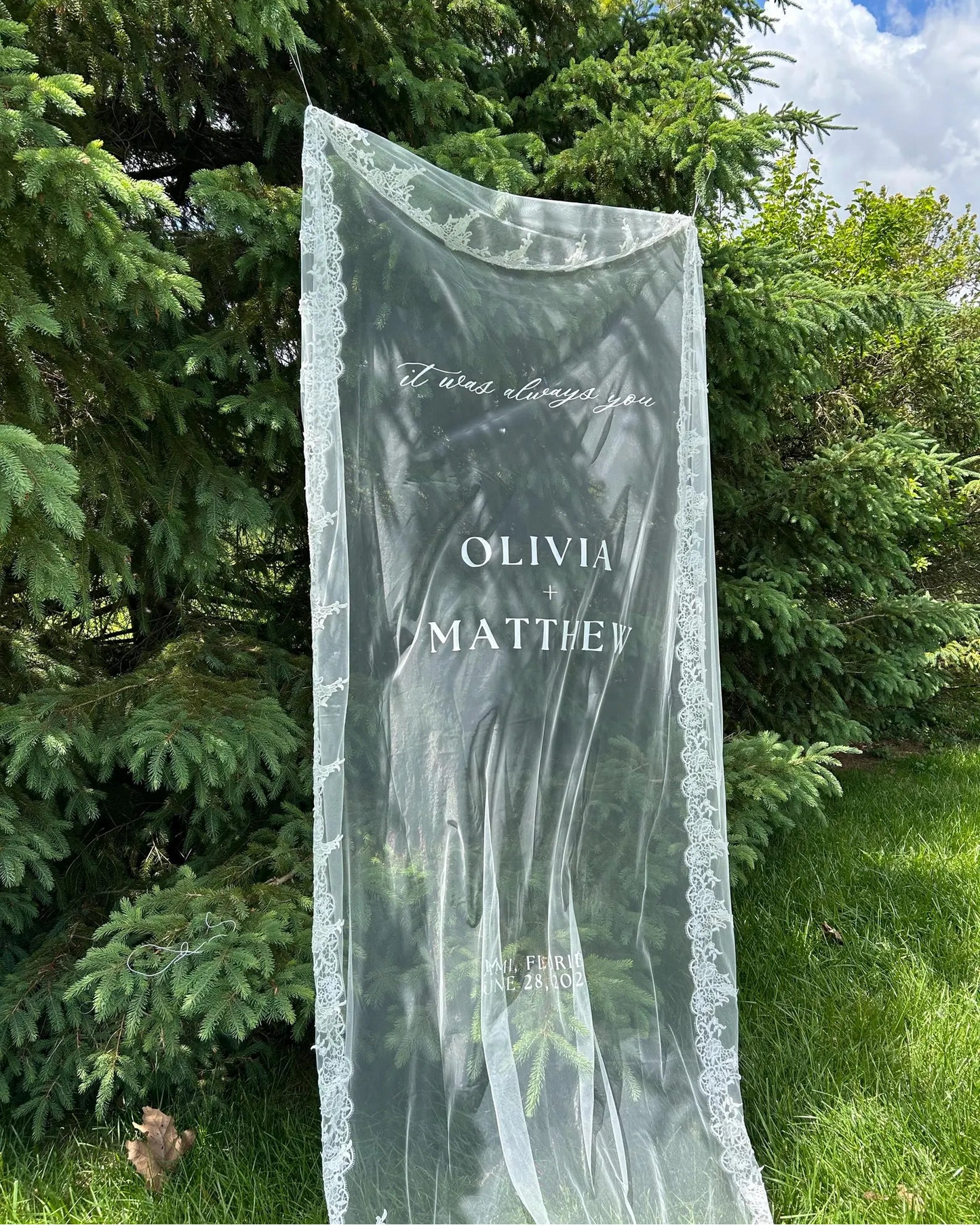 Sheer Fabric Wedding Sign